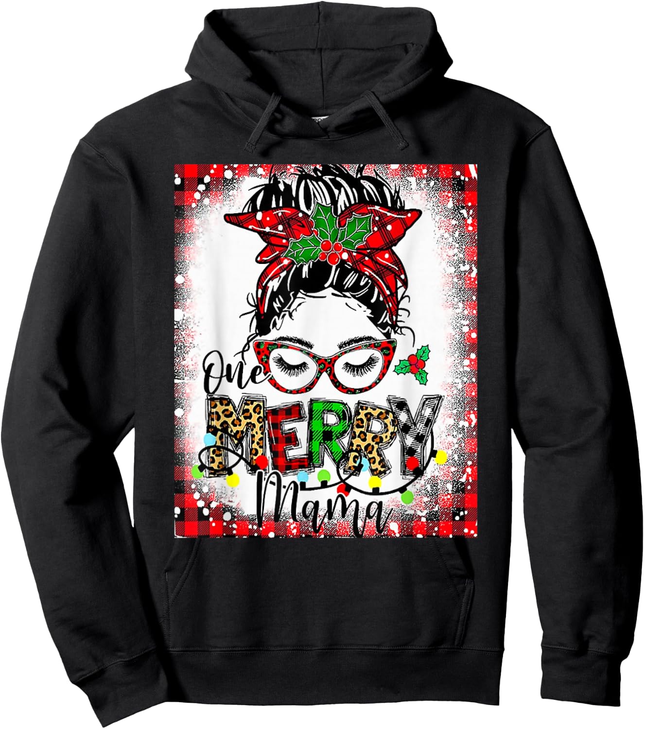 Bleached One Merry Mama Messy Bun Mama Christmas Hoodie - Hoodie | Black