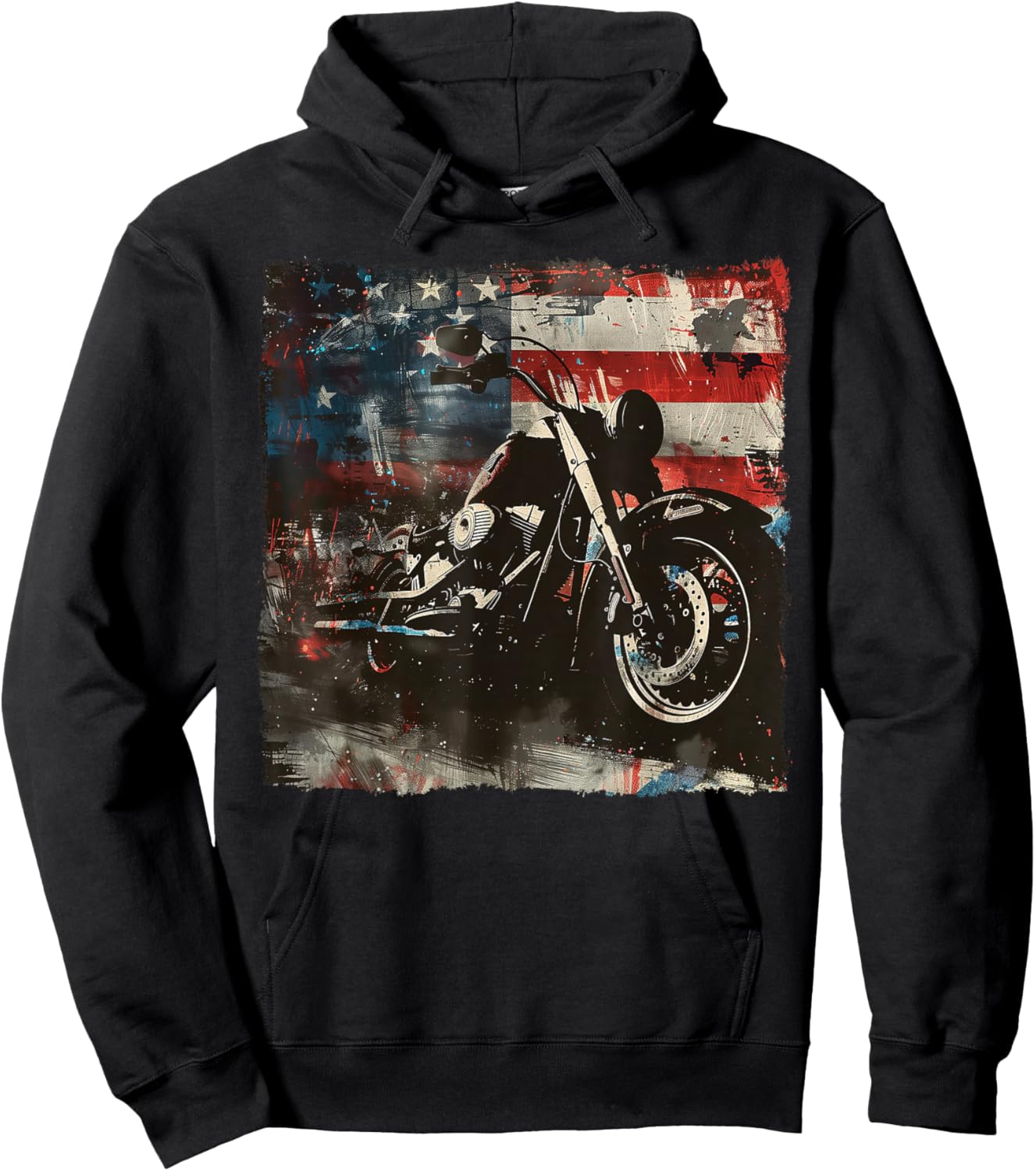 Vintage Motorcycle USA Flag Retro Biker American Hoodie - Hoodie | Black