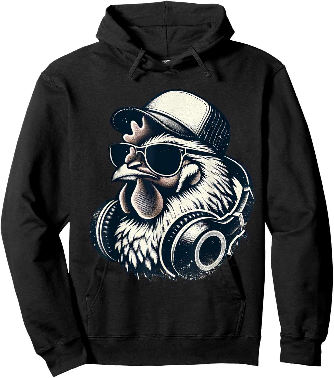 Music Chicken with Headphones Cool Rooster Hoodie - Hoodie | Black