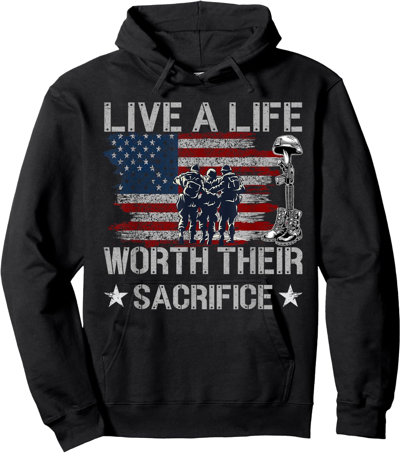 Live A Life Worth Their Sacrifice - Veterans Day Hoodie - Hoodie | Black