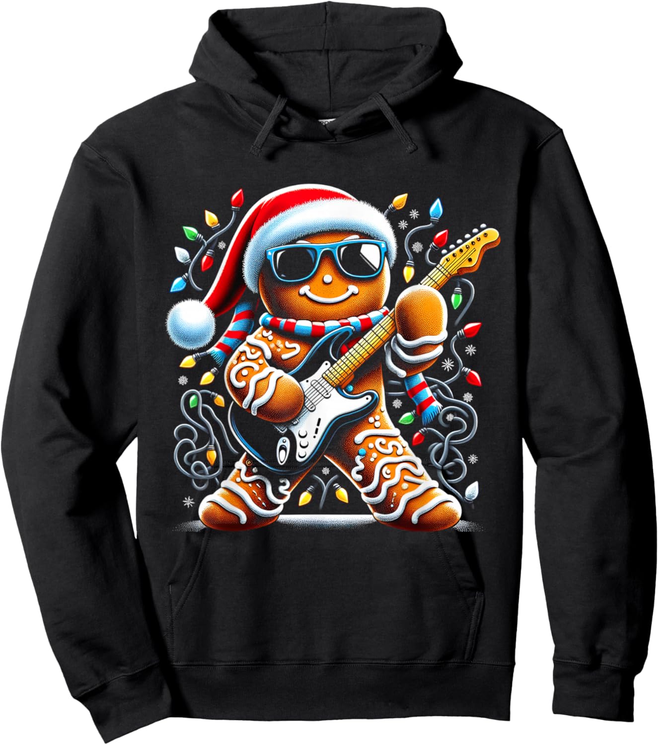 Rock Guitar Gingerbread Playing Guitar -Funny Christmas Xmas Hoodie - Hoodie | Black