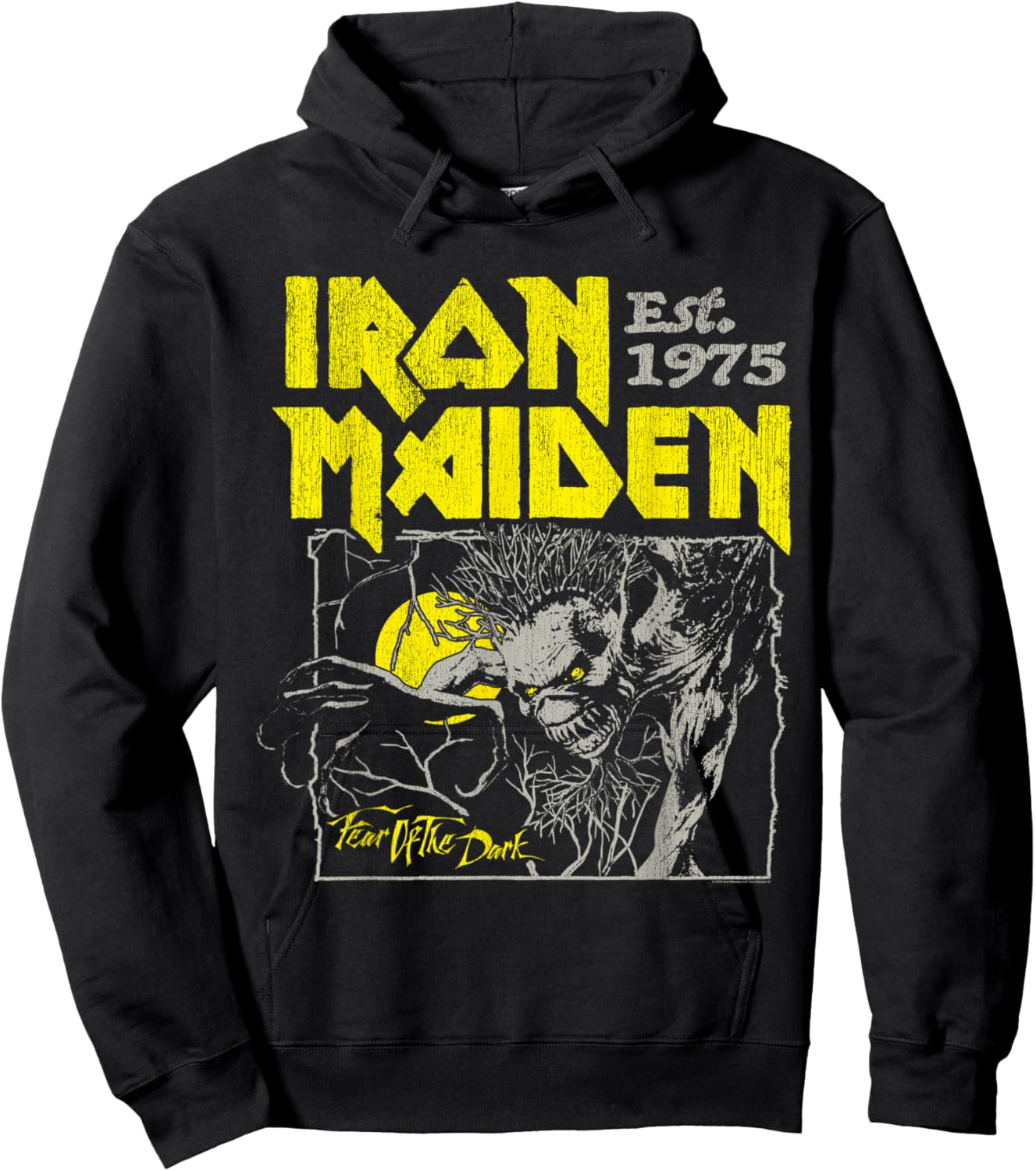 Iron Maiden Fear of The Dark Yellow Text Hoodie - Hoodie | Black