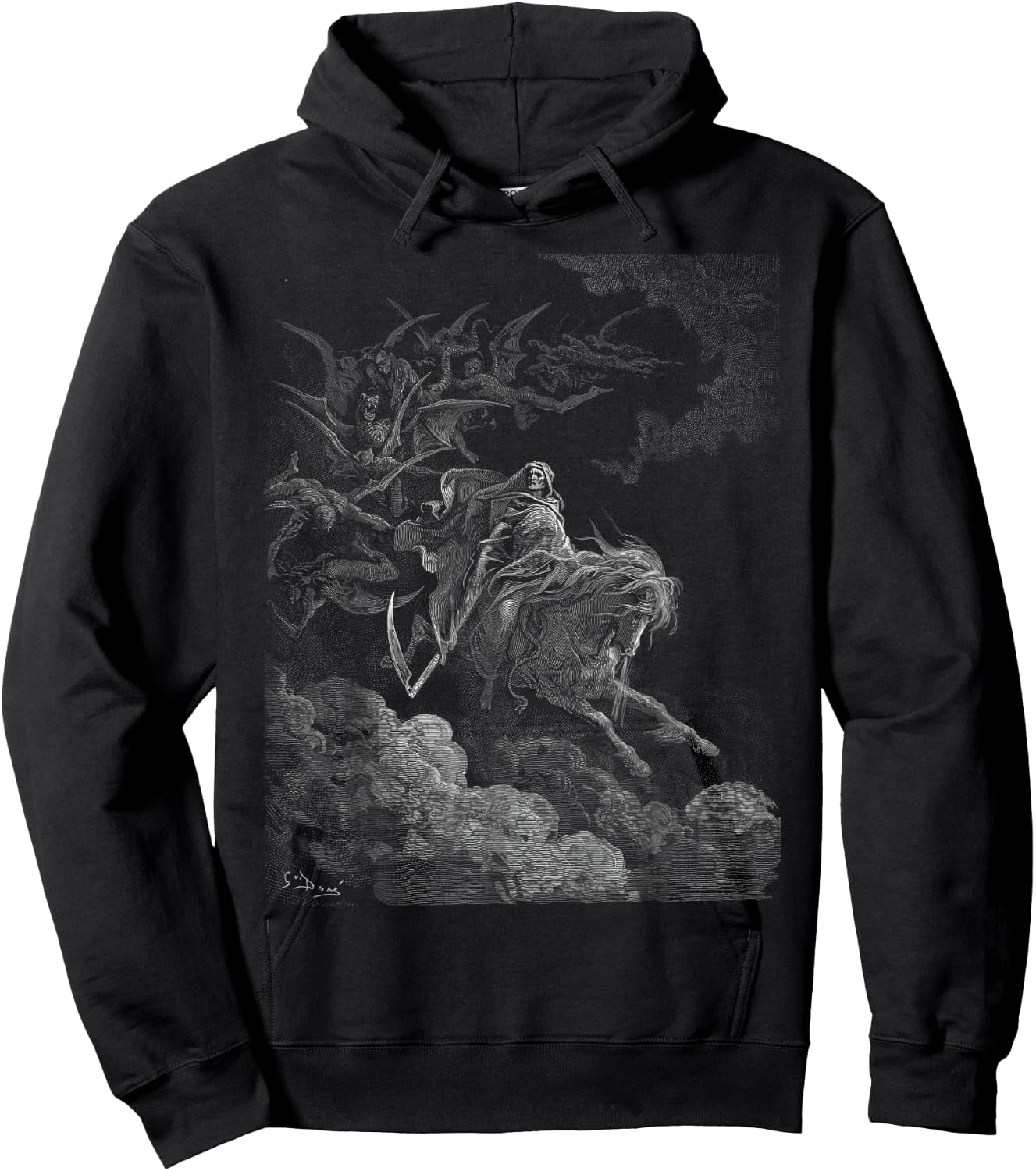 Gustave Dore Death on the Pale Horse Black Cotton 100% - Women's -Adults Classic Fit Short Sleeve Small Hoodie - Hoodie | Black