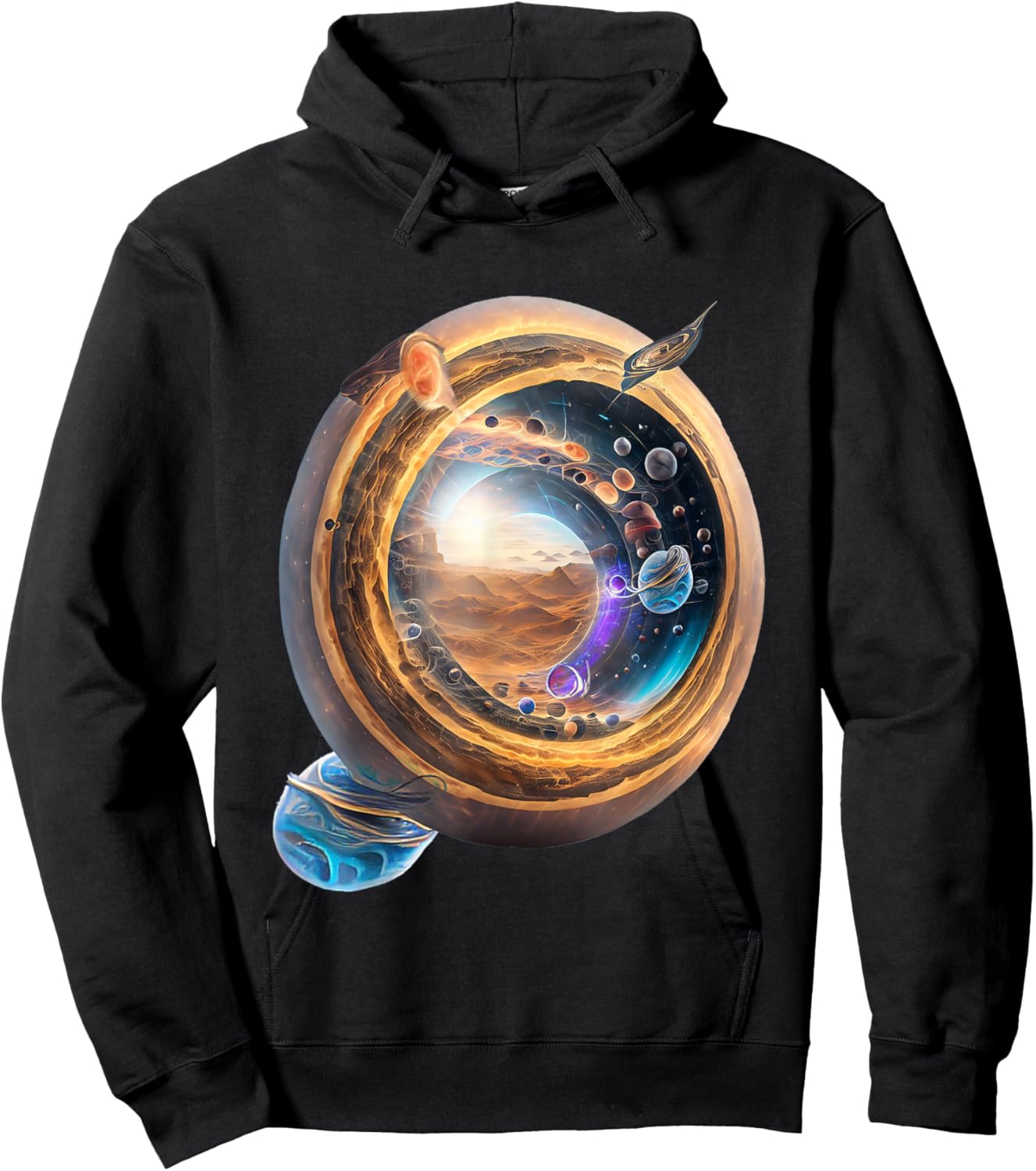 UnusedPerspective design Wormhole Planets on Einstein-Rosen Bridge and White Hole Hoodie - Hoodie | Black