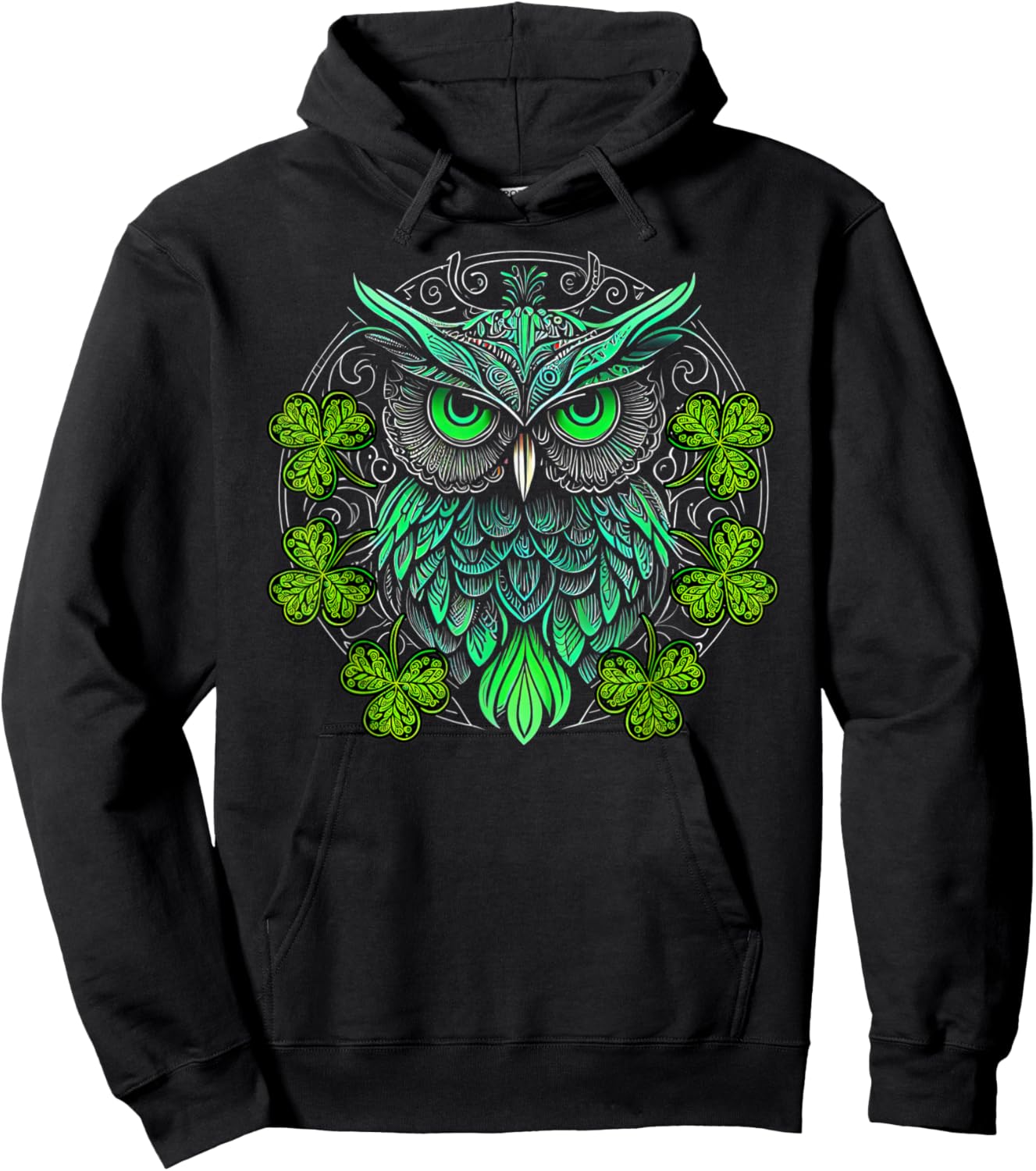 Cute Owl Bird Mandala Irish Shamrock Clover St Patricks Hoodie - Hoodie | Black