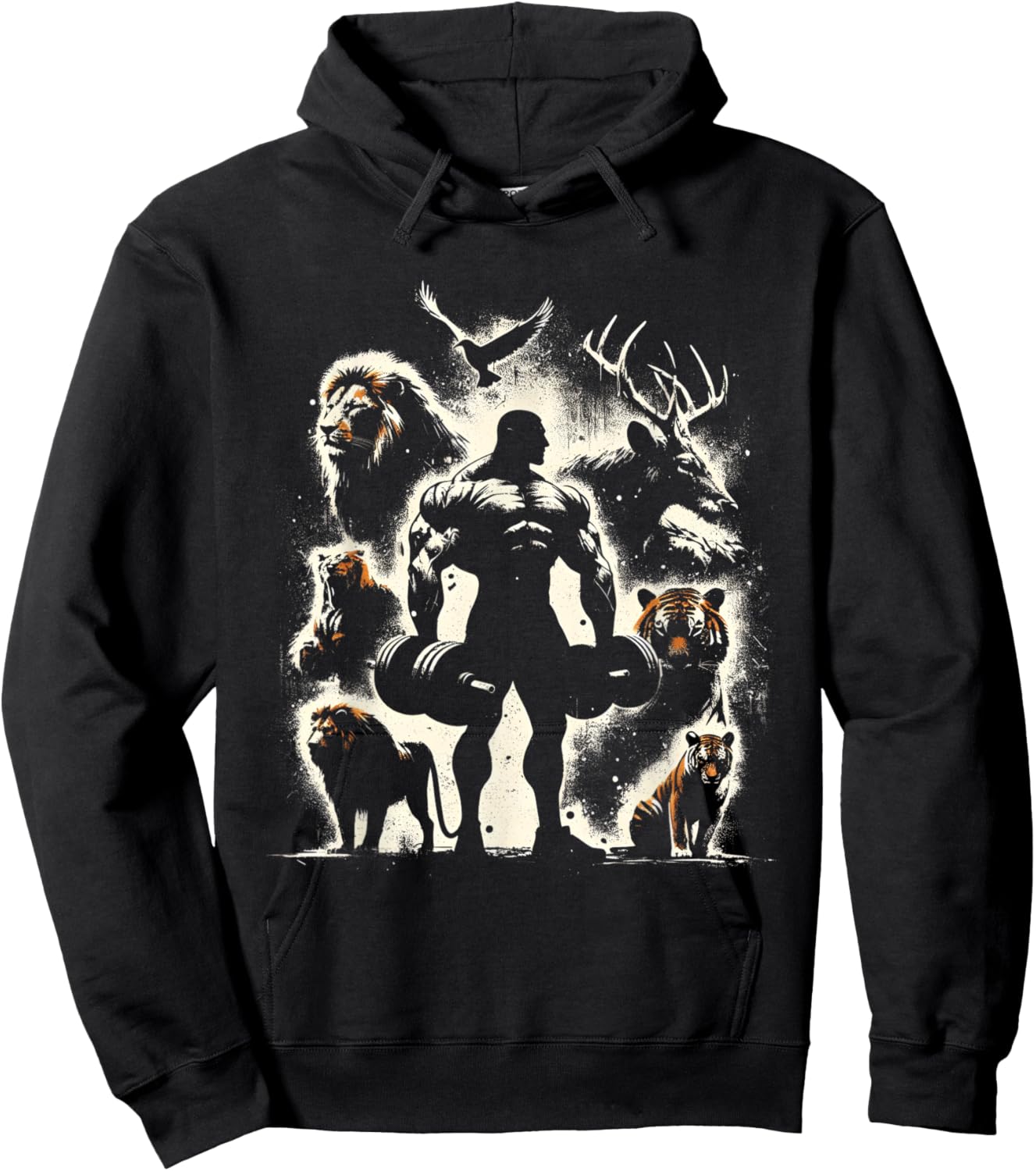 Body Builder Wild Animals Vintage Weightlifting Workout Gym Hoodie - Hoodie | Black