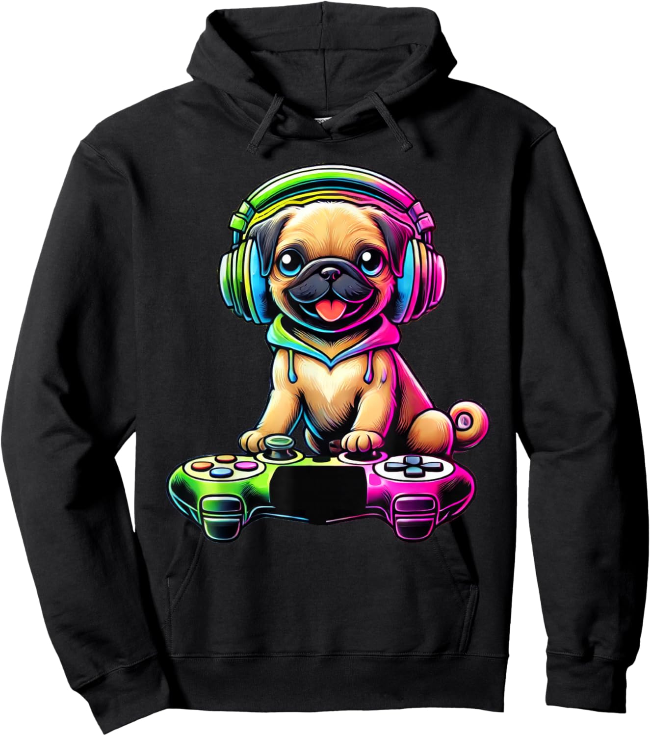 Dog Pug Funny Video Games Gamer Hoodie - Hoodie | Black