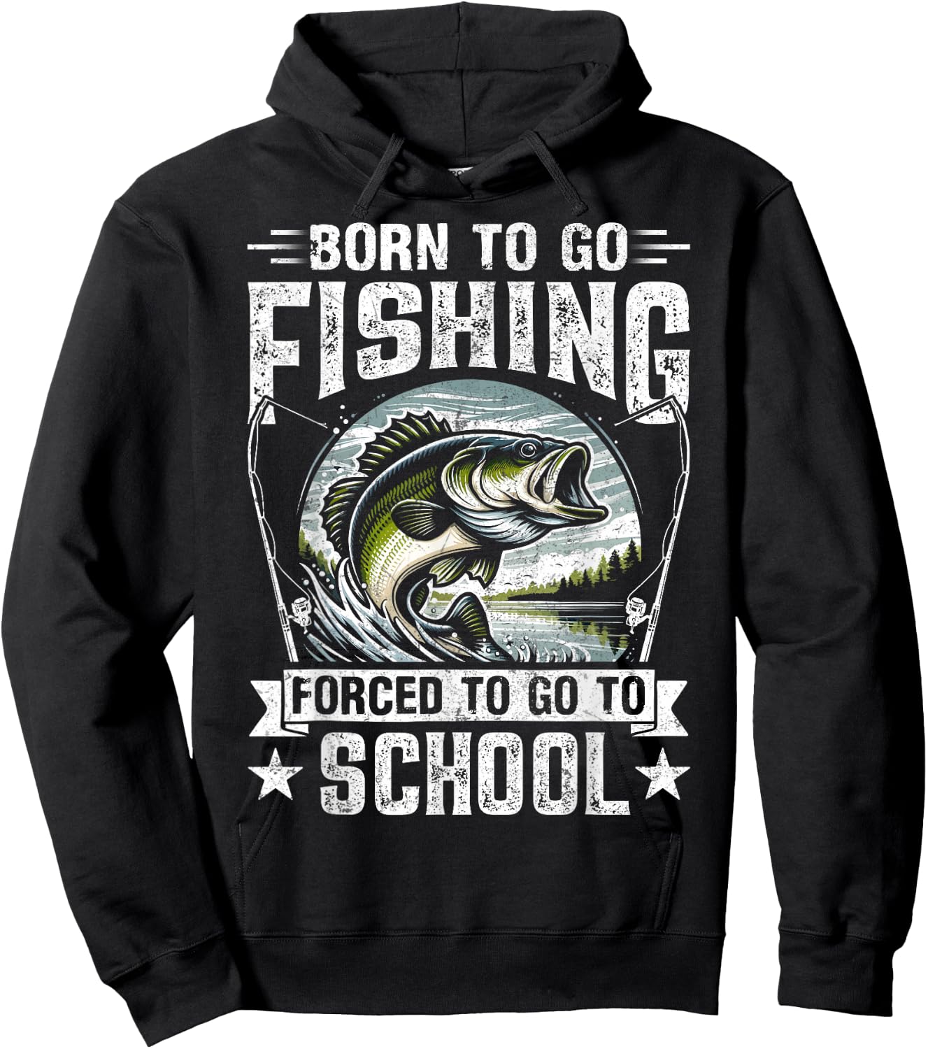 Teen Boys Fishing Shirt Forced to Go to School Bass Fish Hoodie - Hoodie | Black