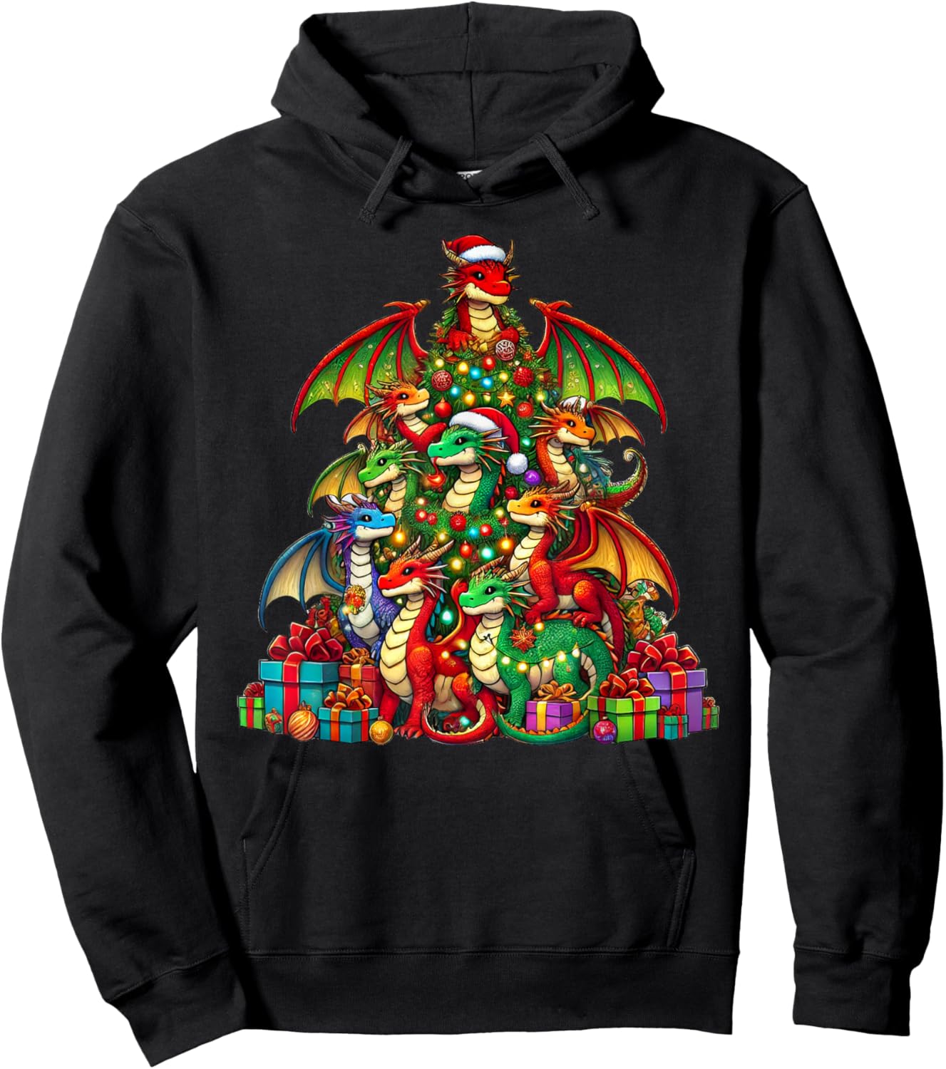Dragon Christmas Tree Funny Dragon Xmas Hoodie - Hoodie | Black
