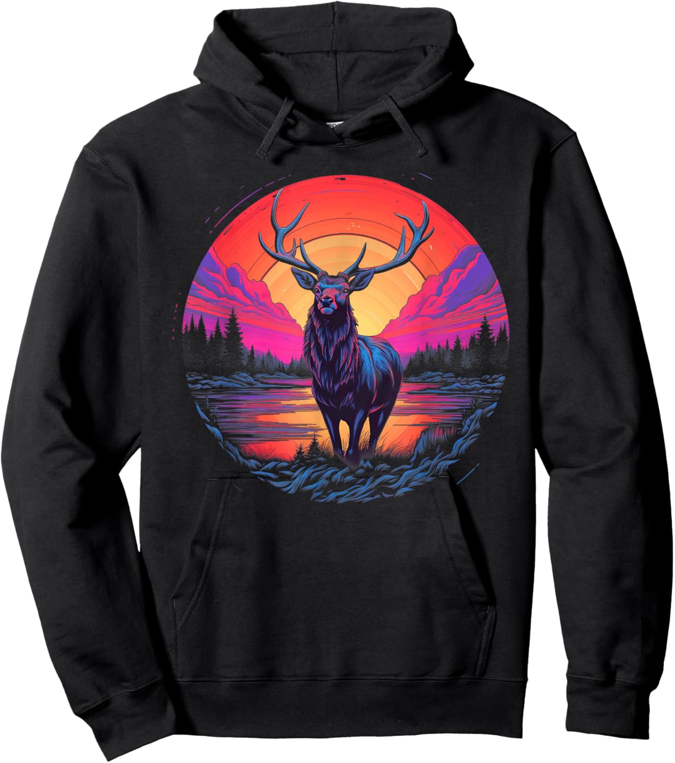 Retro Sunset Elk Hoodie - Hoodie | Black