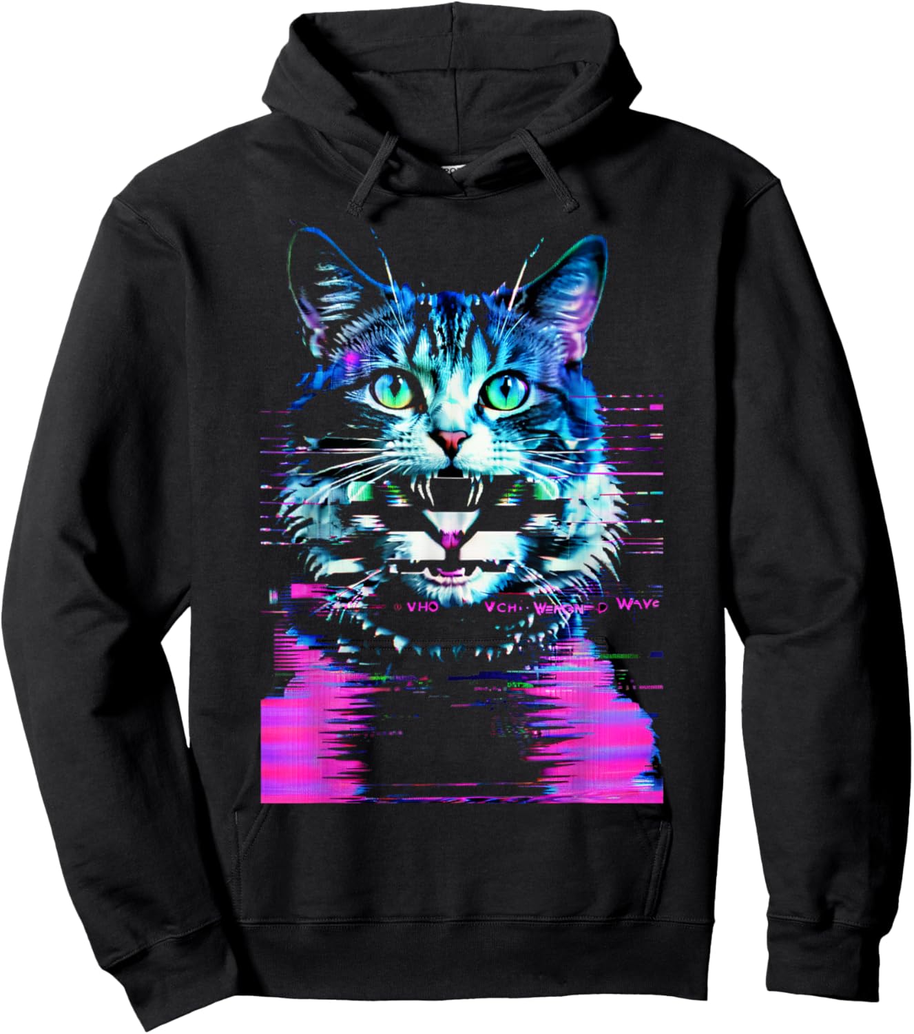 Weirdcore Cat Glitch Trippy Vaporwave Alt Harajuku Punk Men Women Hoodie - Hoodie | Black