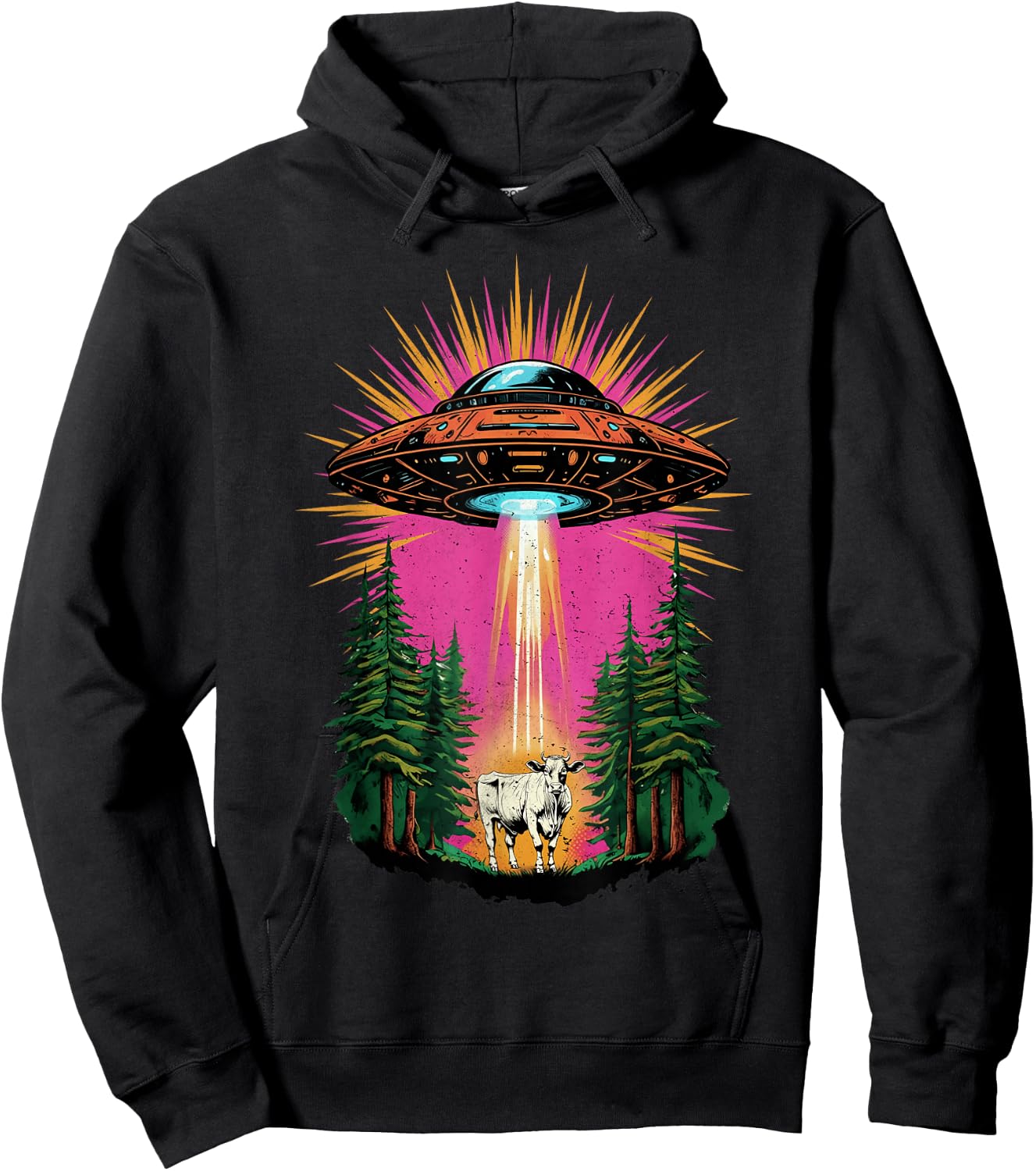 Vintage UFO Cow Abduction Alien Christmas Sci-fi Gift Funny Hoodie - Hoodie | Black