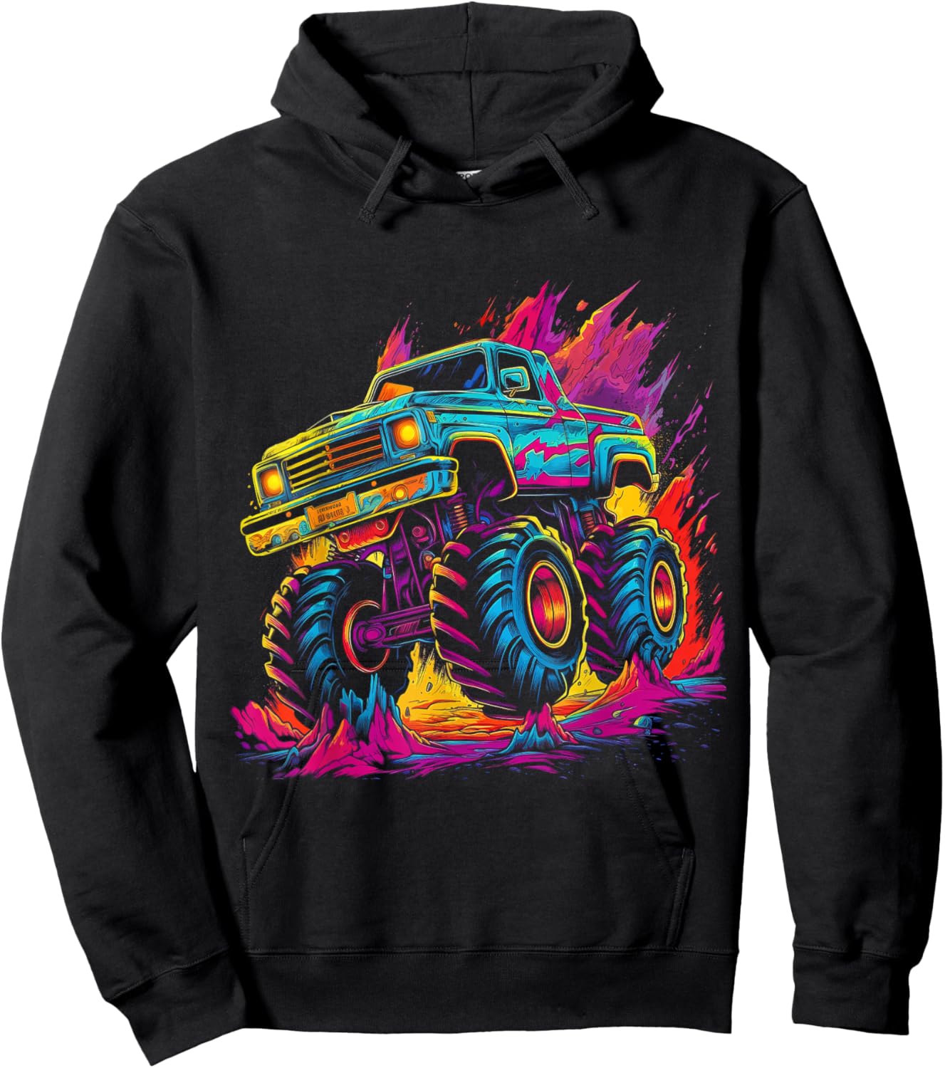 Retro Vintage Monster Truck Retro Sunset Monster Truck Boys Hoodie - Hoodie | Black