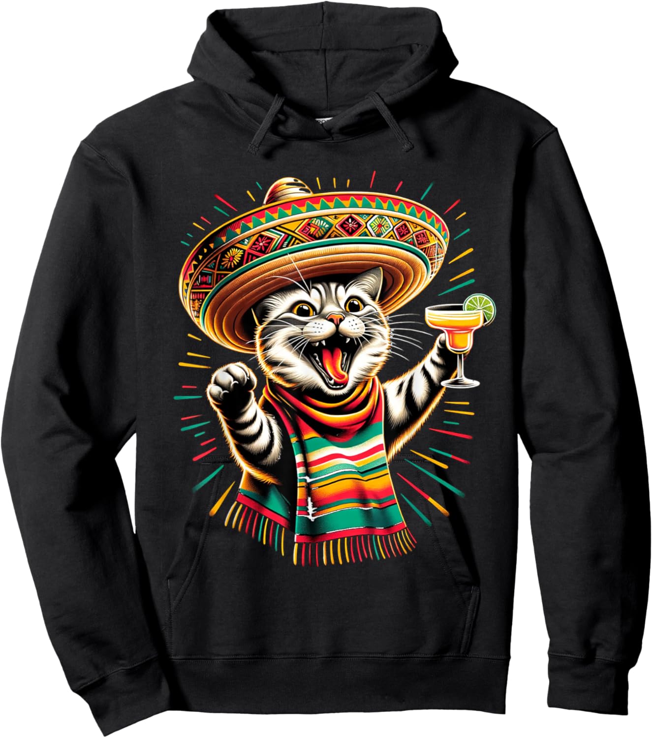 Mexican Cinco De Meow Sombrero Cat Cinco De Mayo Funny Cat Women Hoodie - Hoodie | Black
