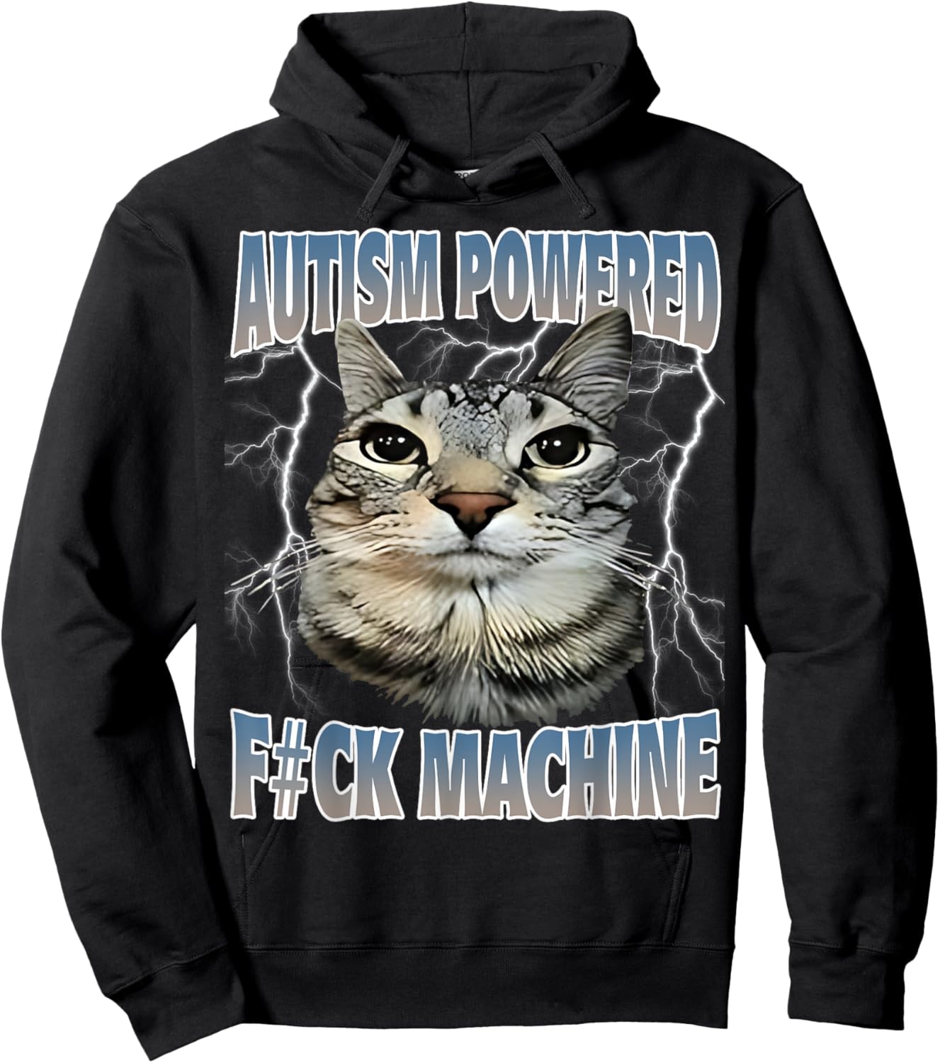 Autism Powered F#Ck Machine Funny Cat Meme Autistic Retro Women Hoodie - Hoodie | Black