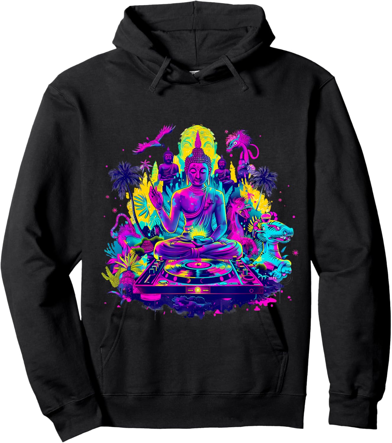 Buddha DJ Tropical Turntable DJ Buddha Dance Club Meditation Hoodie - Hoodie | Black