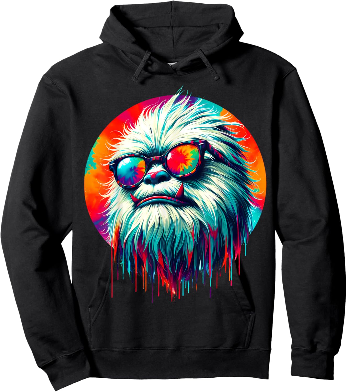 Cool Tie Dye Sunglasses Yeti Graphic Illustration Art Hoodie - Hoodie | Black