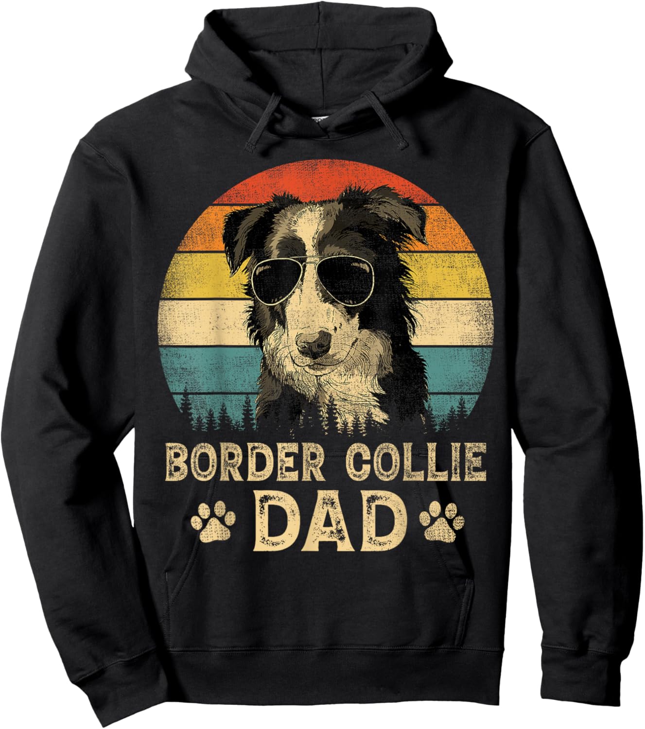 Vintage Border Collie Dad Dog Lovers Father's Day Hoodie - Hoodie | Black