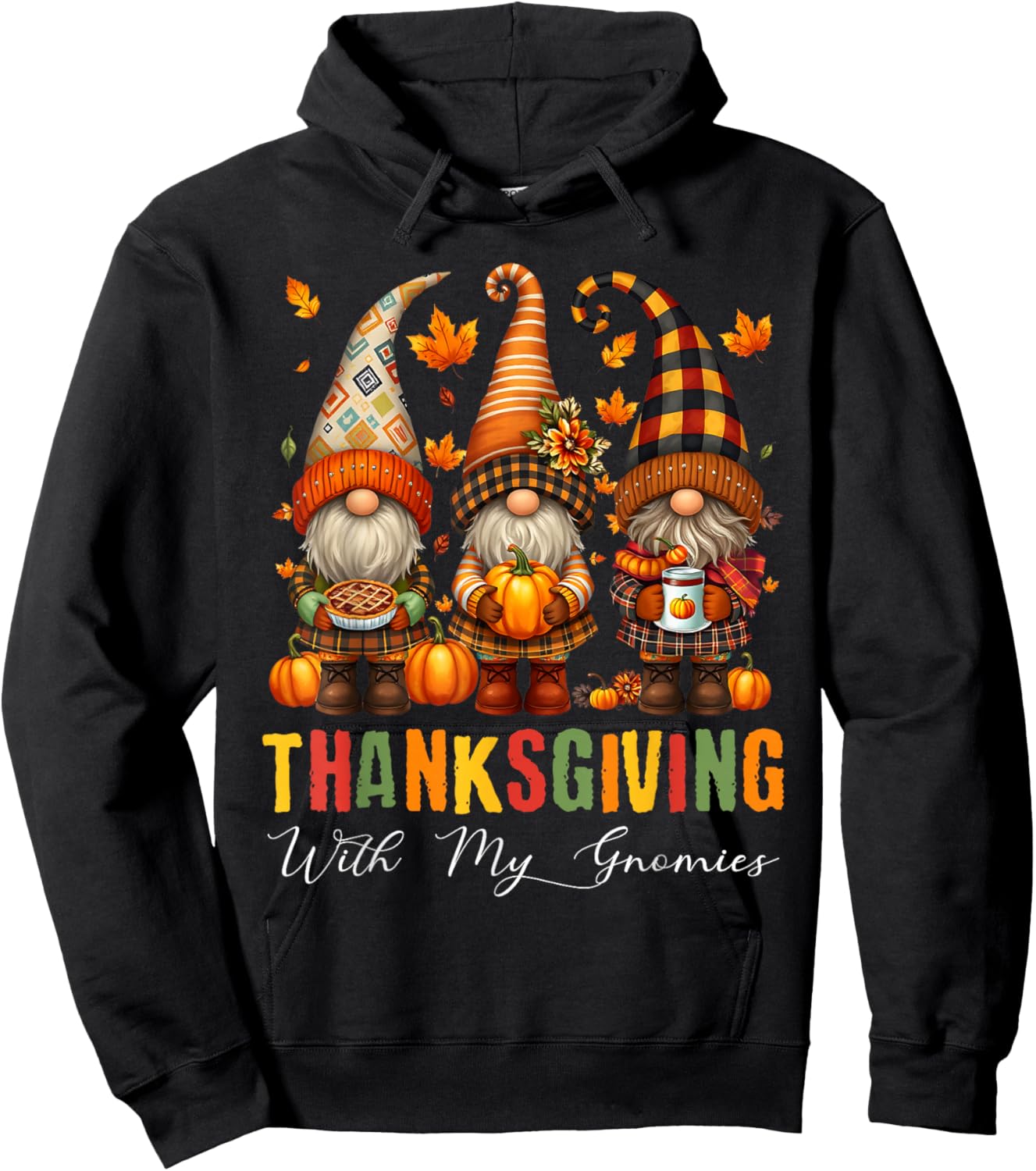 Thanksgiving with My Gnomies Thanksgiving Women Men Pumpkin Hoodie - Hoodie | Black