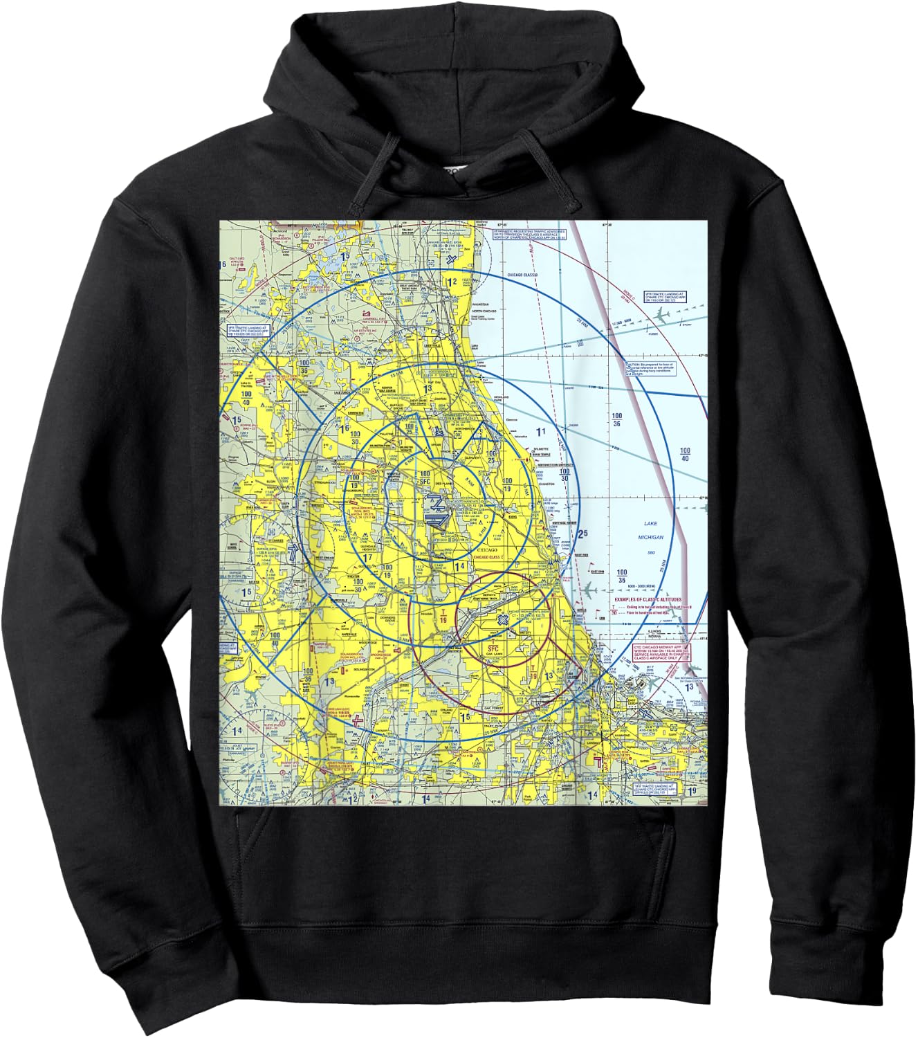 Aeronautical VFR Sectional Chart - Chicago Hoodie - Hoodie | Black