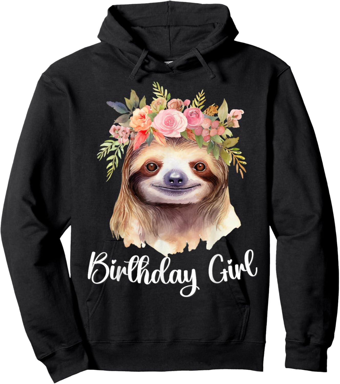 Cute Sloth with Flowers for the Birthday Girl Women Toddlers Hoodie - Hoodie | Black