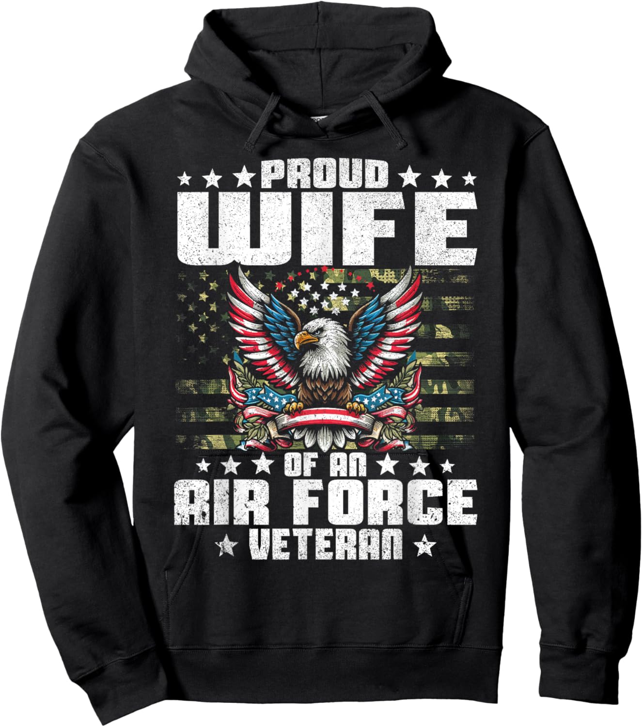 Proud Wife Of An Air Force Veteran Military Vet's Spouse Hoodie - Hoodie | Black
