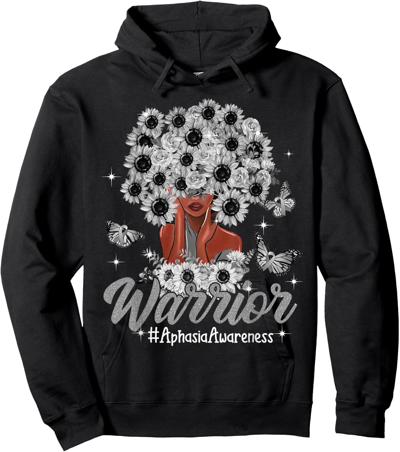 Warrior Black Women Sunflower Hair Aphasia Awareness Hoodie - Hoodie | Black