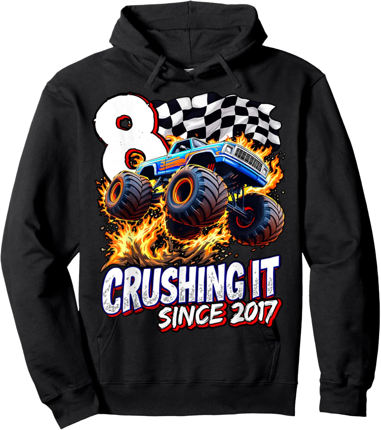 Birthday Monster Truck 8 year Old Boys 8th Party Born 2017 Hoodie - Hoodie | Black