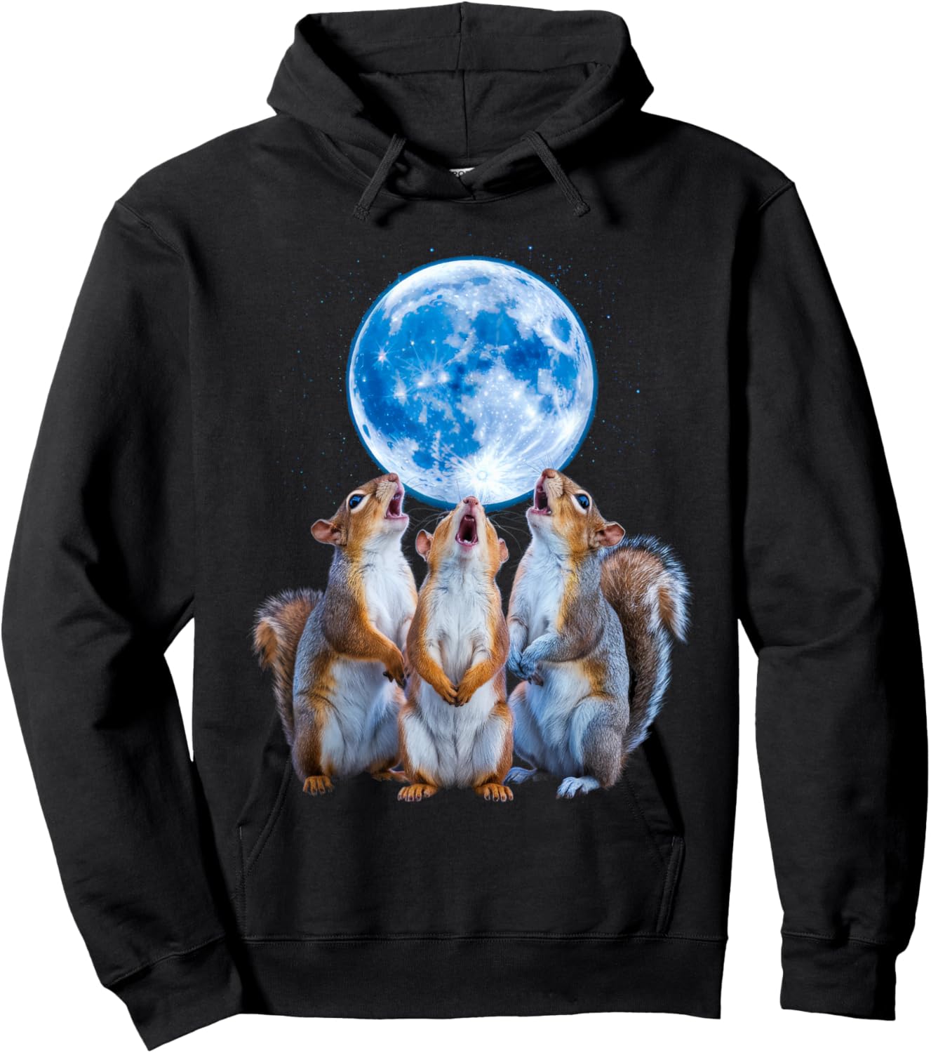 Three Squirrels Howling At The Moon, 3 Squirrel Moon Hoodie - Hoodie | Black