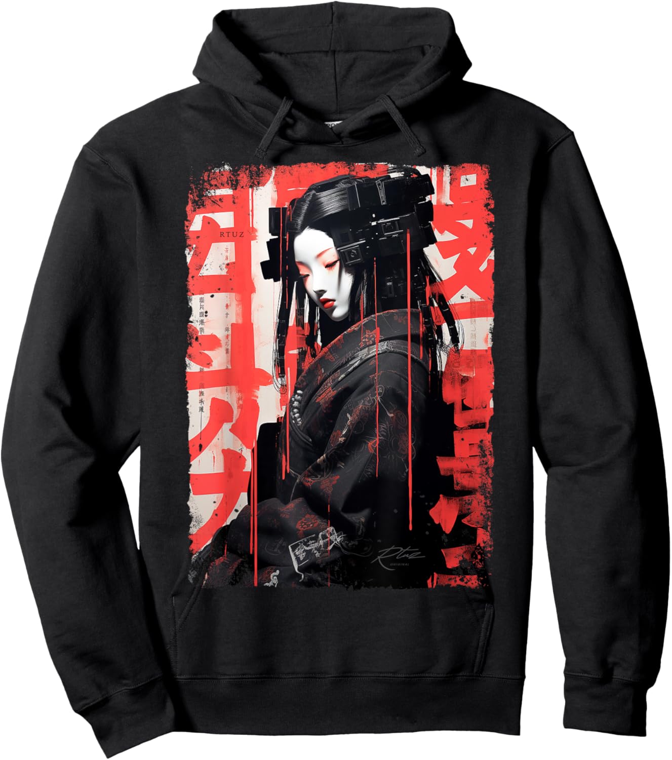 Hip Hop Y2K Vintage Hipster Edgy Urban Streetwear Geisha Hoodie - Hoodie | Black