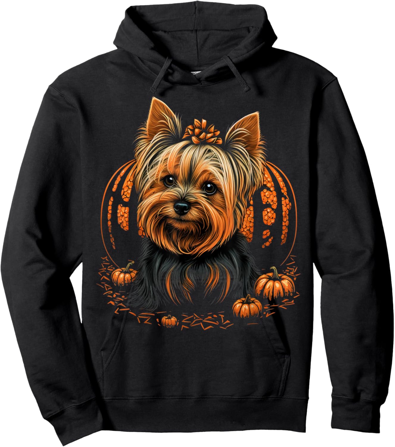 Pumpkin Yorkie Costume on Yorkshire Terrier Halloween Hoodie - Hoodie | Black