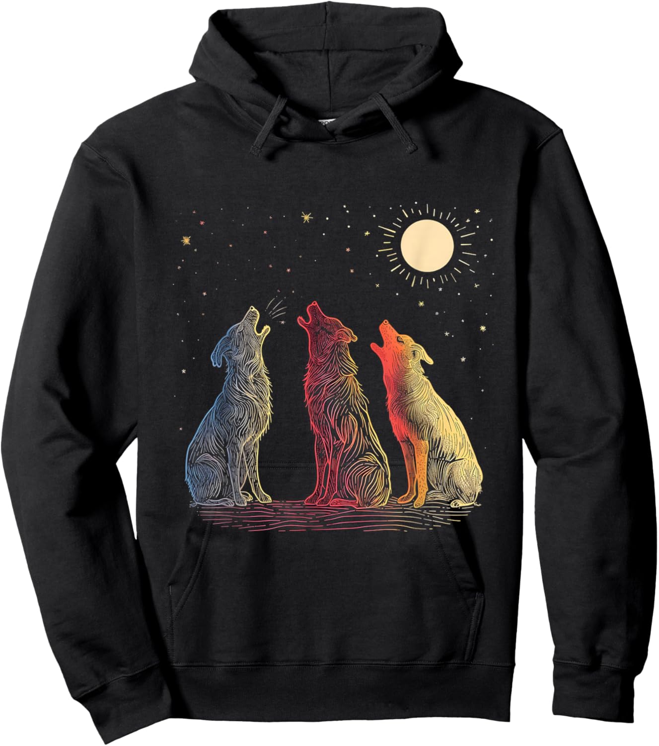 Dog Howling At The Moon Parody 3 Wolf Moon Wildlife Men Women Kids Hoodie - Hoodie | Black