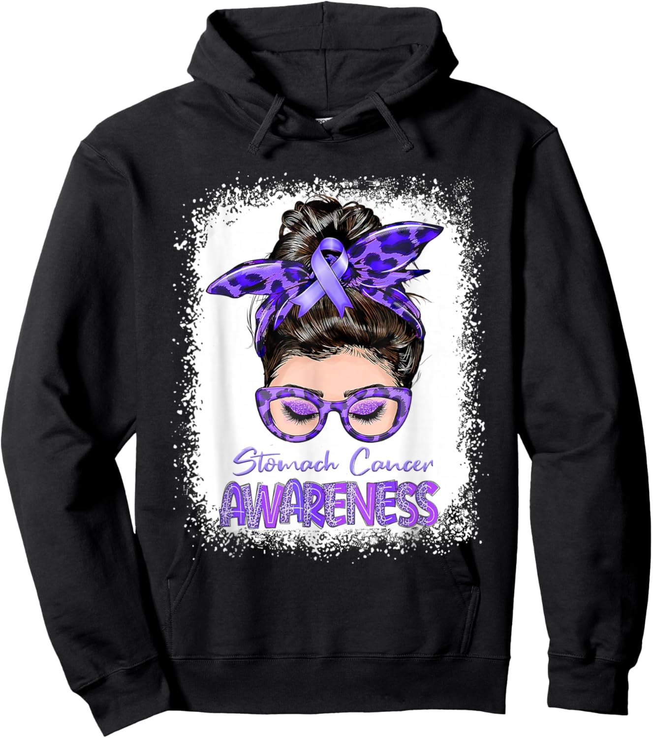 Messy Bun Periwinkle Ribbon Stomach Cancer Awareness Hoodie - Hoodie | Black