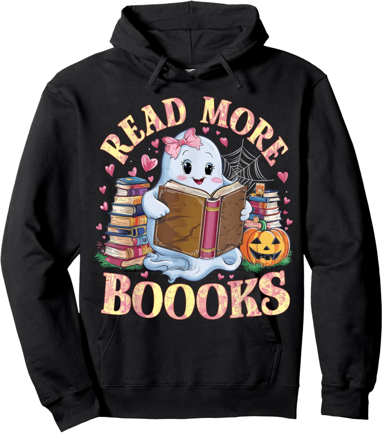 Cute Books Ghost Read More Booooks Funny Teacher Halloween Women Kids Hoodie - Hoodie | Black