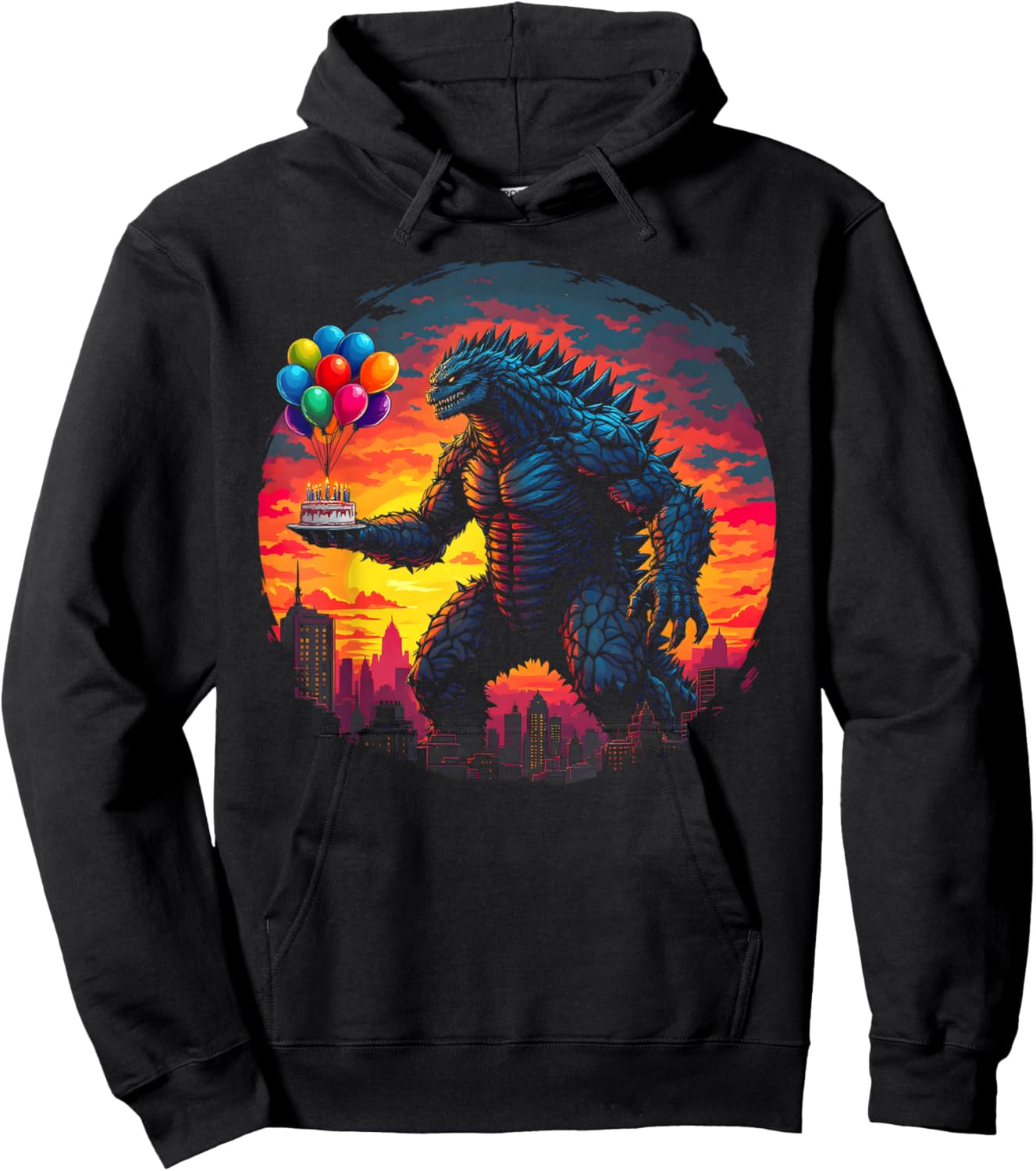Kaiju Balloon And Cake Funny Japanese Monster Lover Birthday Hoodie - Hoodie | Black