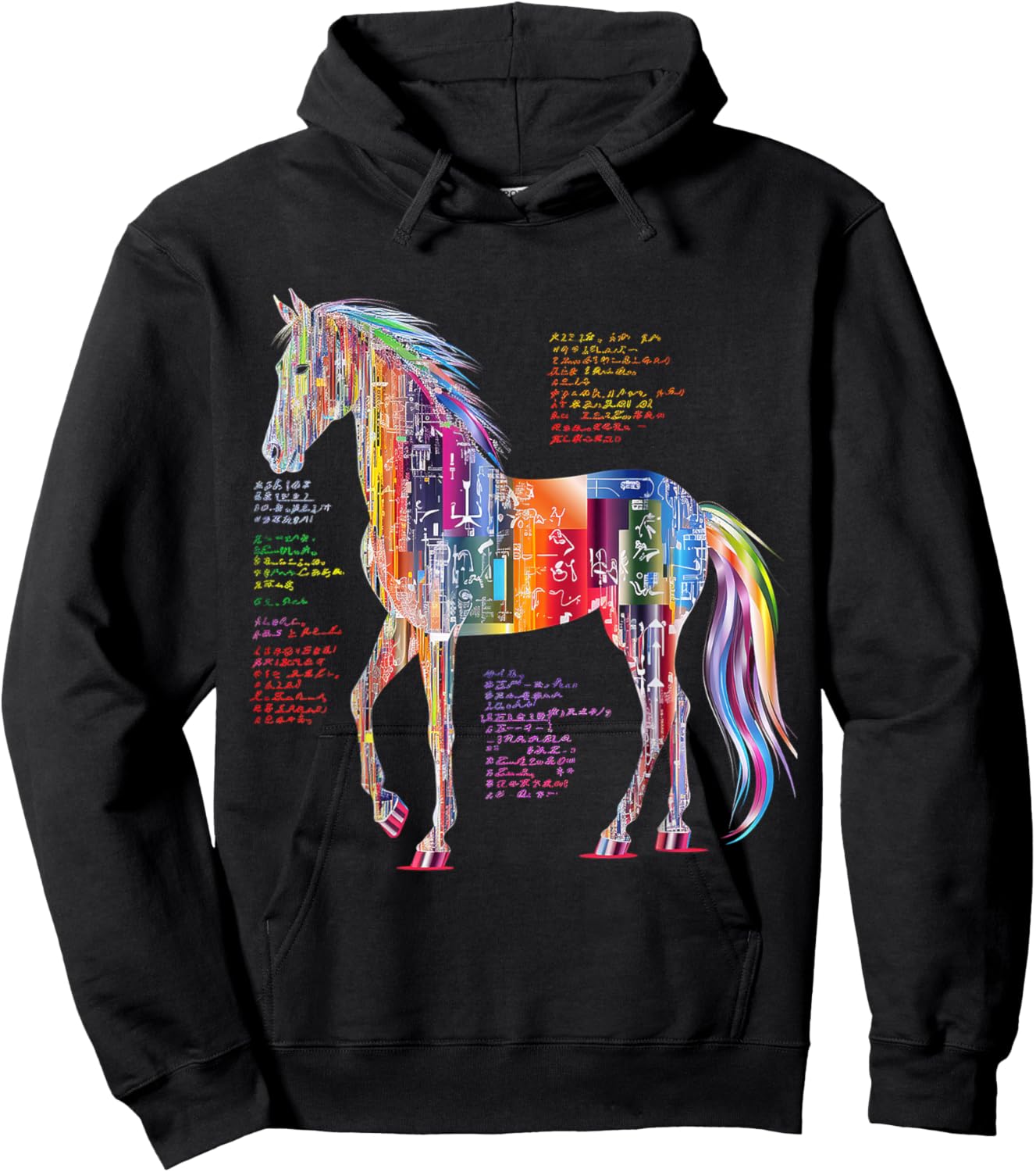 Horse Artwork Colorful Abstract Animal Art Graphic Horse Hoodie - Hoodie | Black