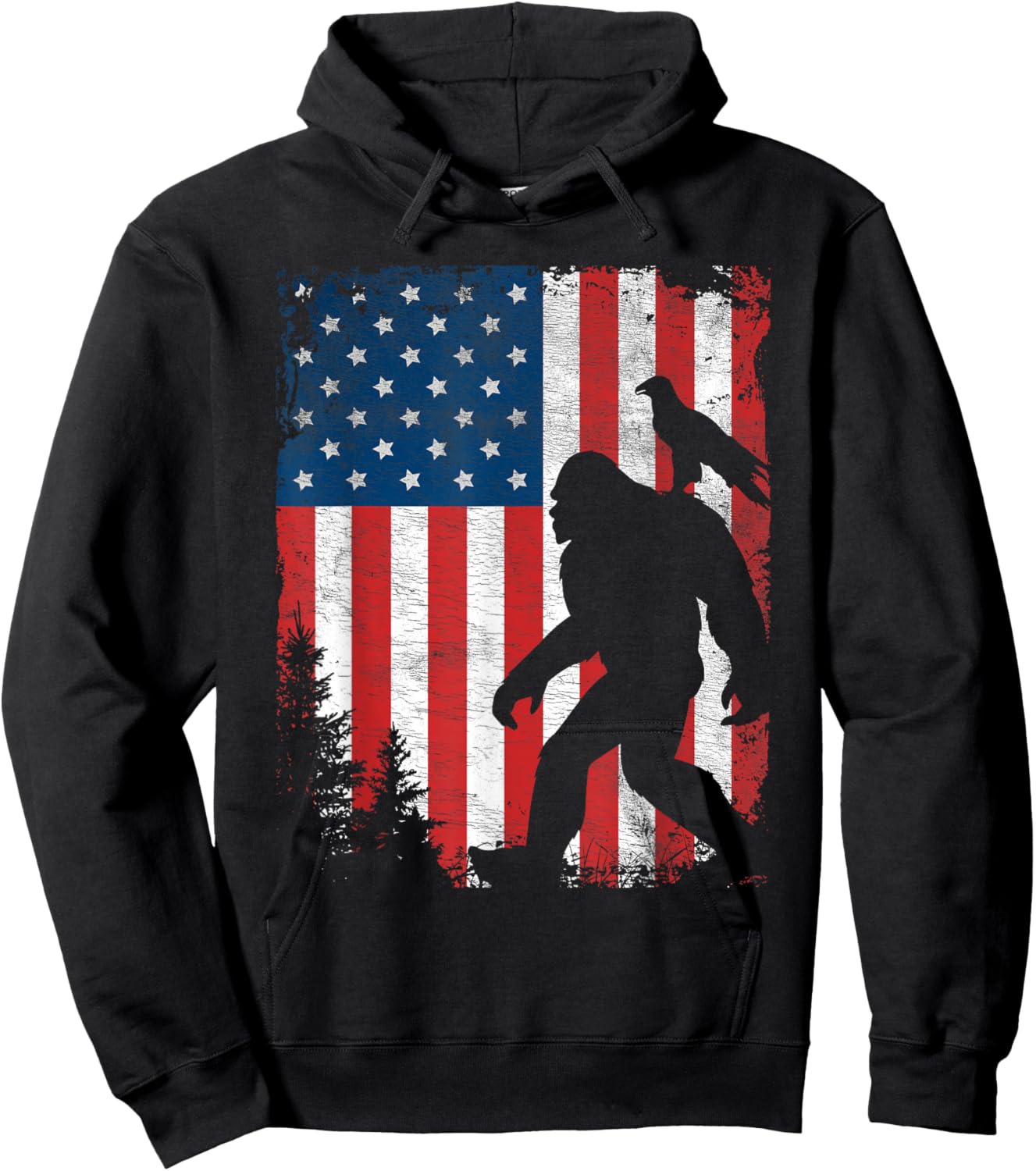 Bigfoot 4th of July American Eagle USA Flag Patriotic Kids Hoodie - Hoodie | Black