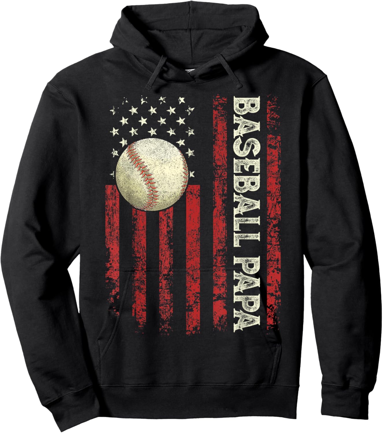 Father's Day Baseball Papa USA Flag Gifts Dad Men Baseball Hoodie - Hoodie | Black