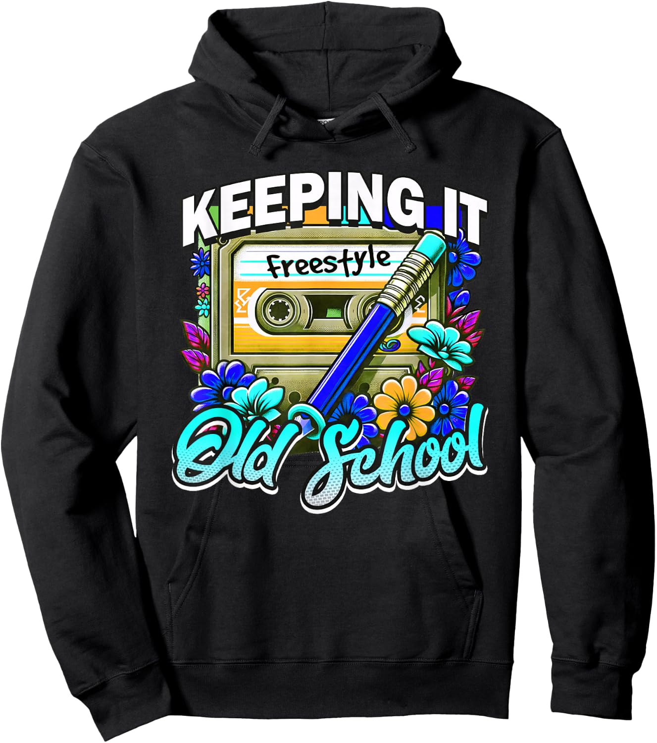 Rewind Cassette Pencil Old School Music Freestyle for 80s Hoodie - Hoodie | Black