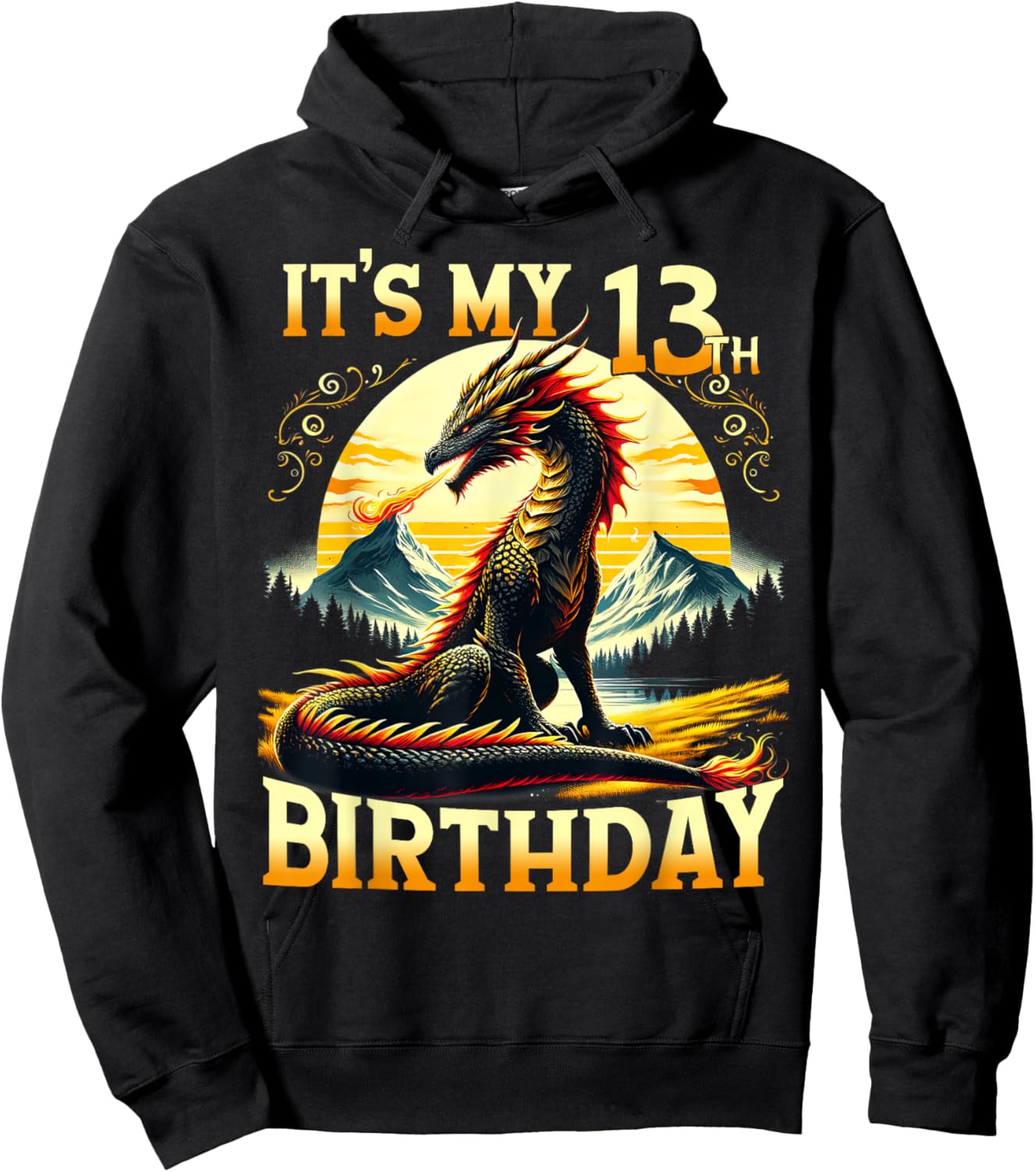 It's My 13th Birthday Dragon 13 Birthday 13 Year Old Boy Hoodie - Hoodie | Black