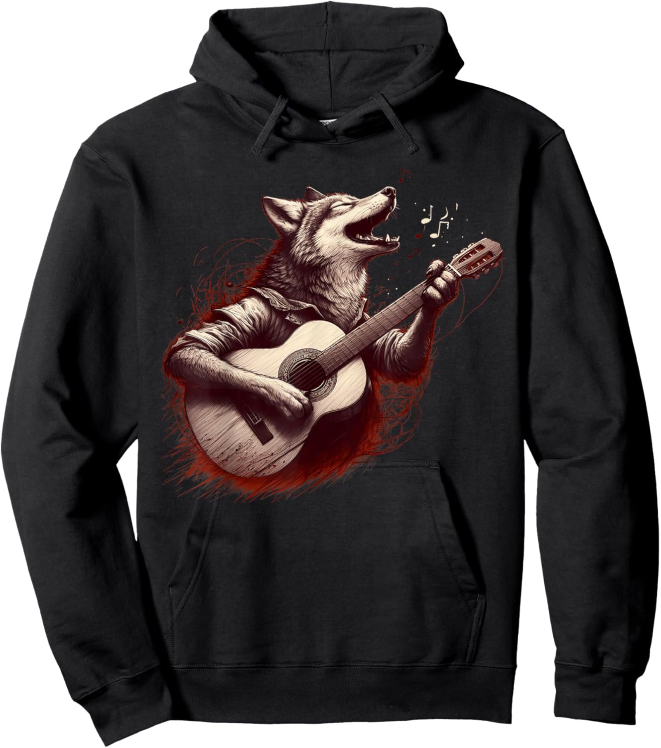 Wolf Playing Guitar Funny Rock Music Guitar Wolf Hoodie - Hoodie | Black