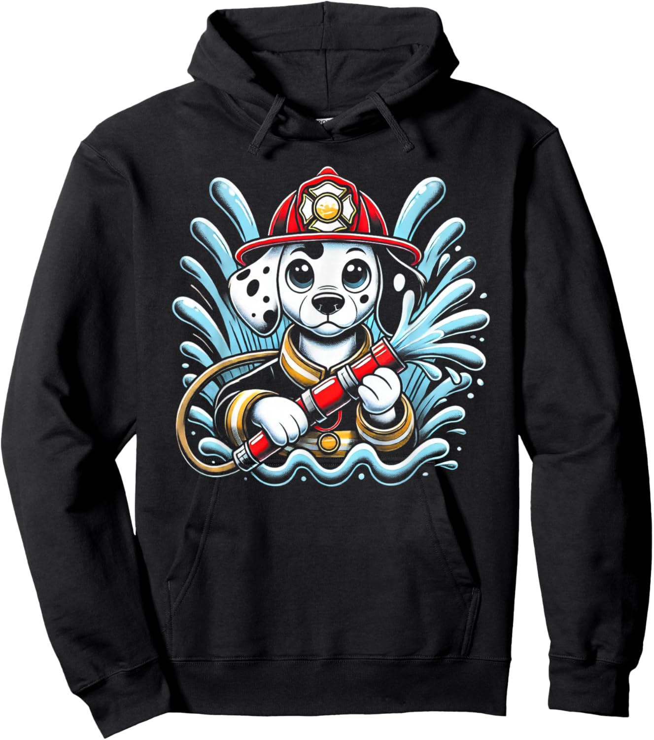 Cute Cartoon Dalmatian Dog Firefighter Fireman For Children Hoodie - Hoodie | Black
