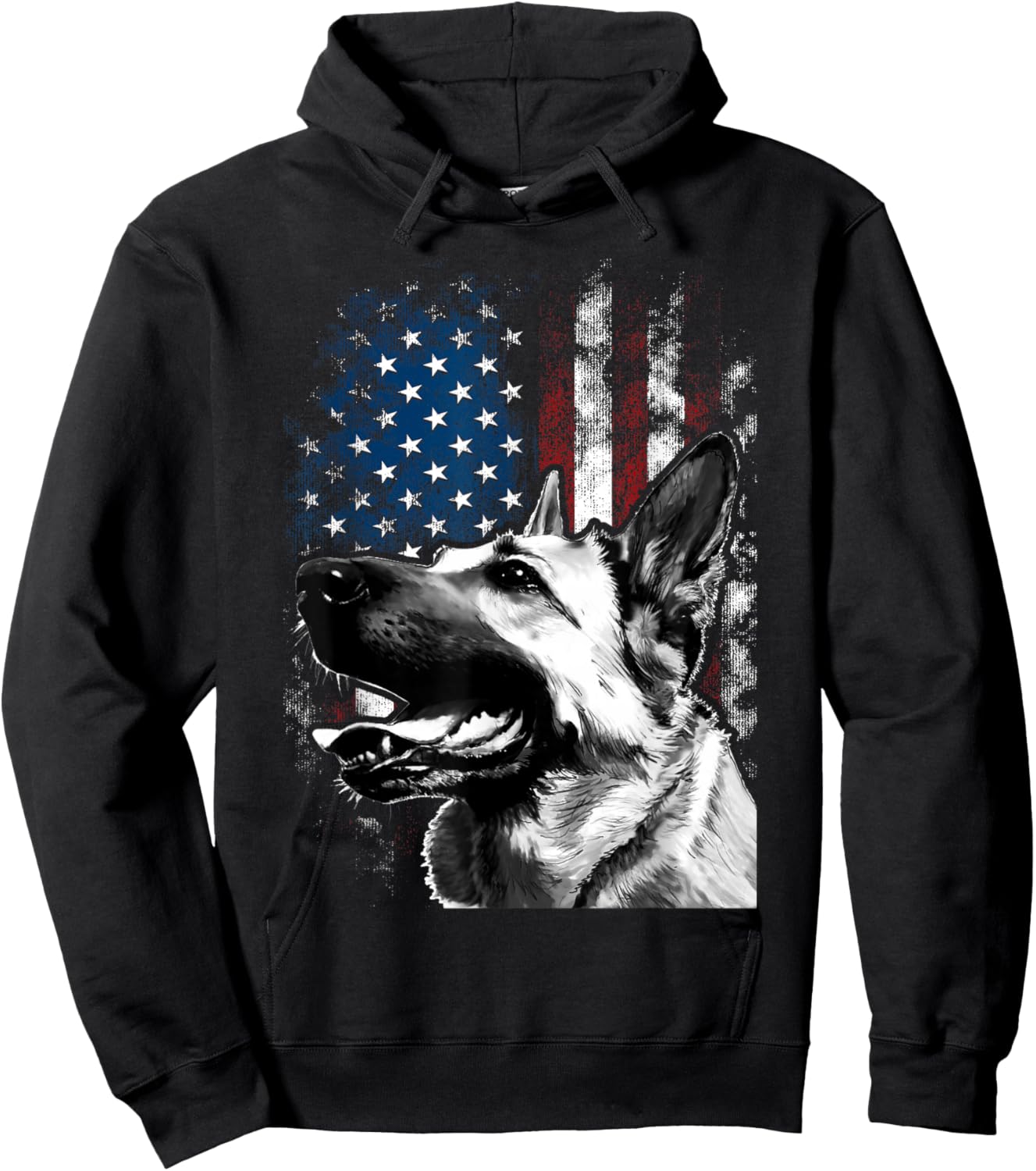 Vintage Patriotic German Shepherd American Flag 4th Of July Hoodie - Hoodie | Black