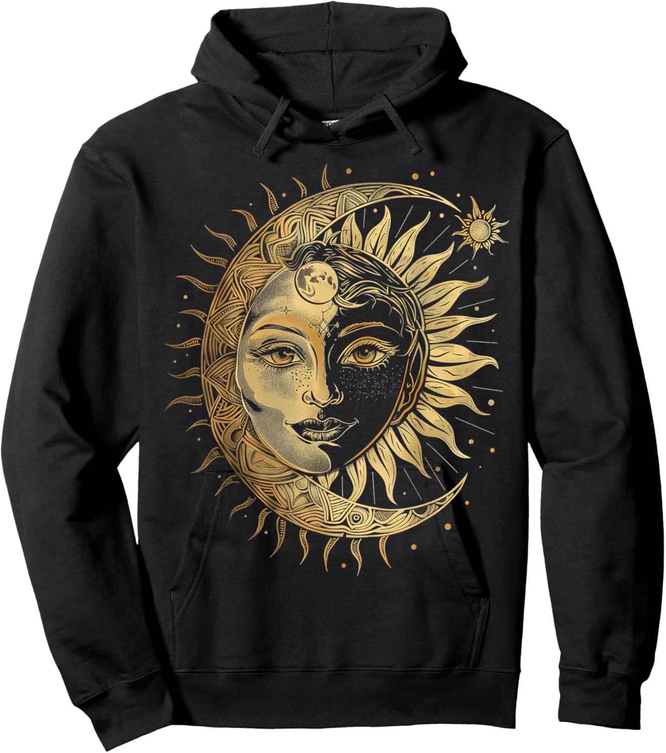 Mystic Sun and Moon Woman Mystical Flowers Aesthetic Hoodie - Hoodie | Black