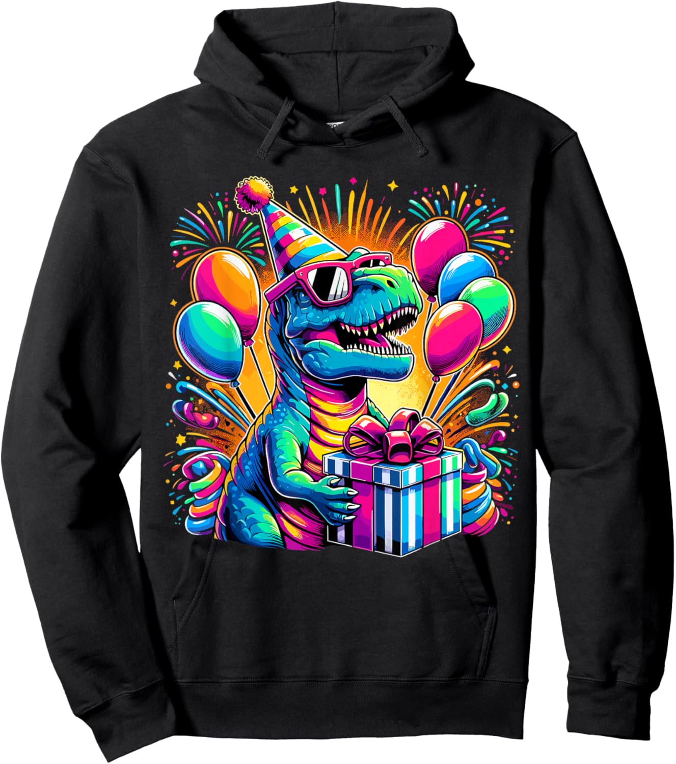 Dinosaur Birthday Party T-Rex Retro Dinosaur Hoodie - Hoodie | Black