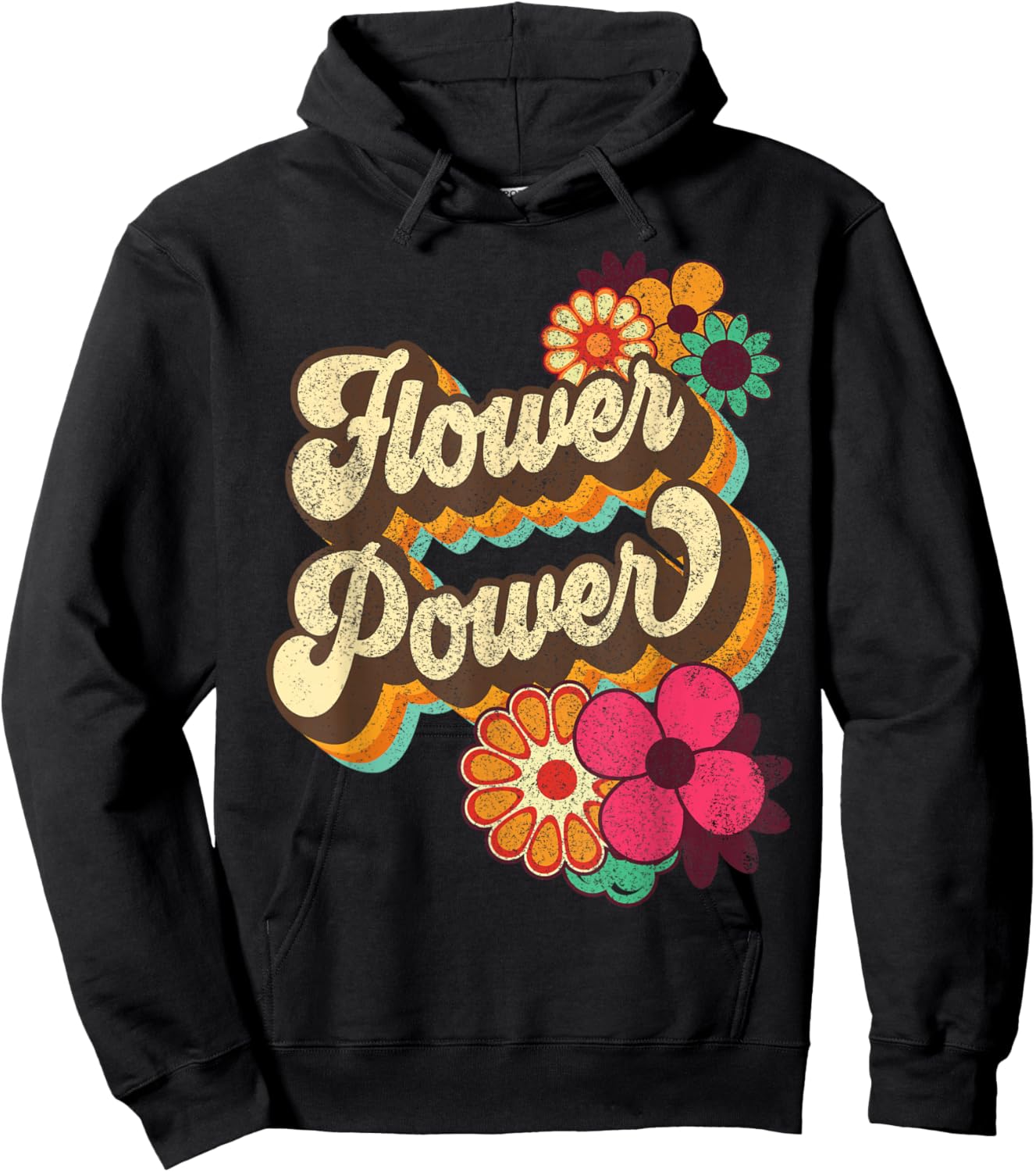 Flower Power 60s 70s Hippie Retro Groovy Positive Vibes Hoodie - Hoodie | Black