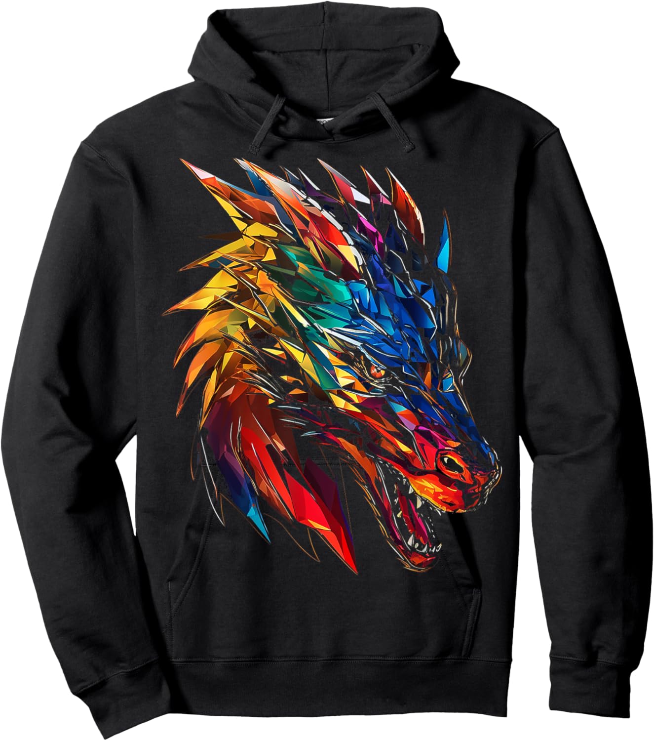 Dragon Colorful Polygon Animal Abstract Art Dragon Hoodie - Hoodie | Black