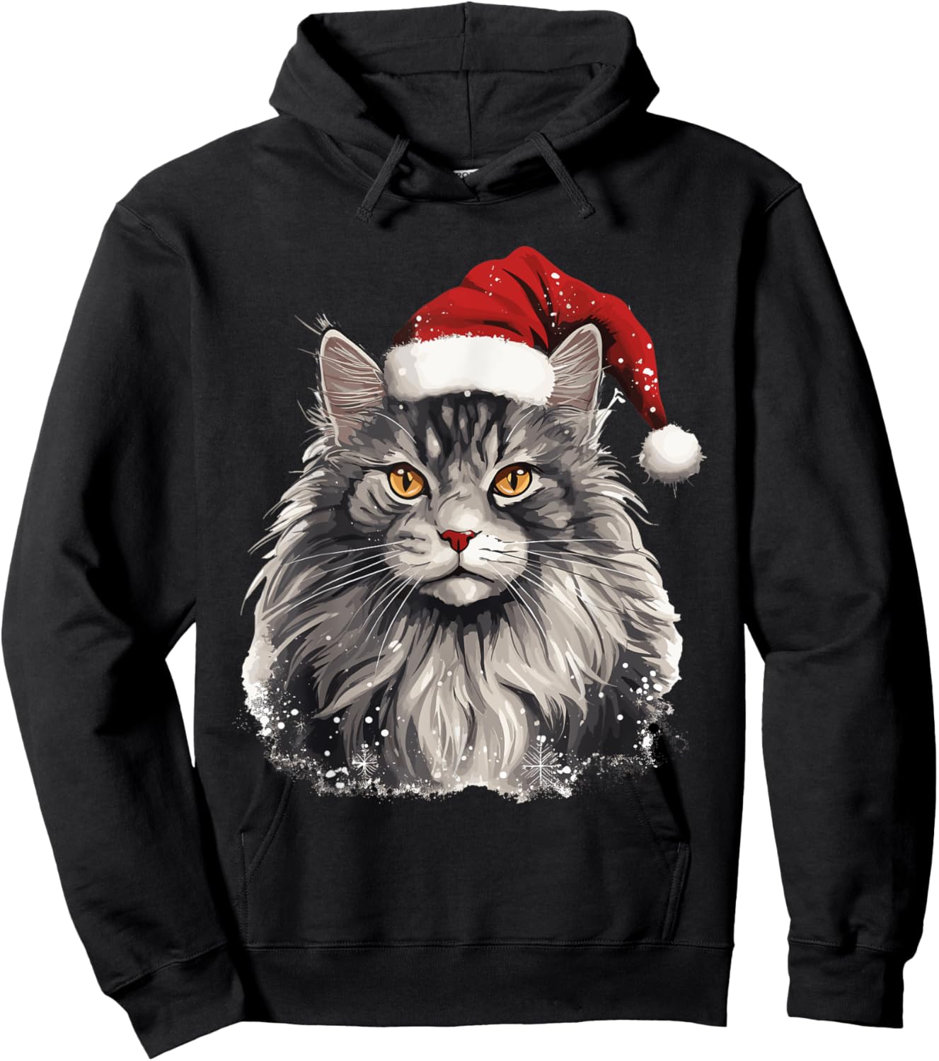 Maine Coon Cat Breed Pet with a Christmas Hat Hoodie - Hoodie | Black