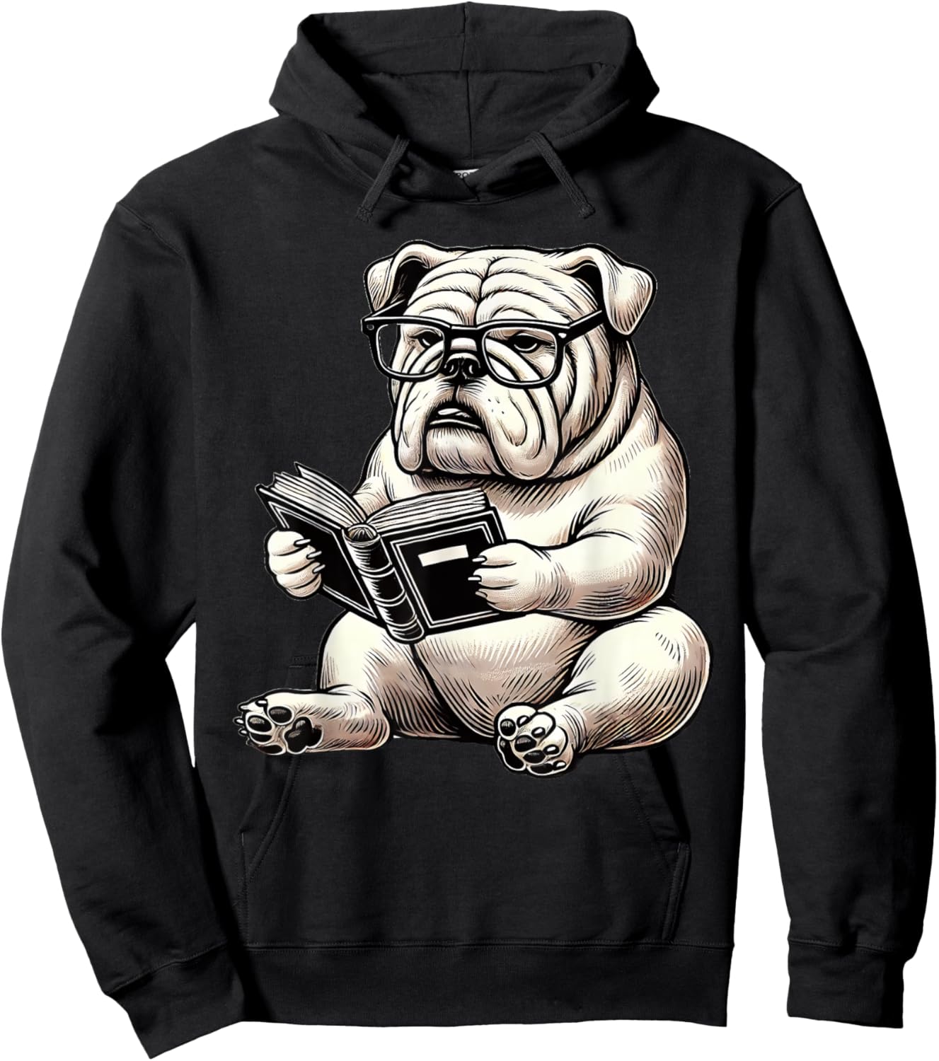 Cute Dog English Bulldog Reading Book Women Girls Kids Hoodie - Hoodie | Black