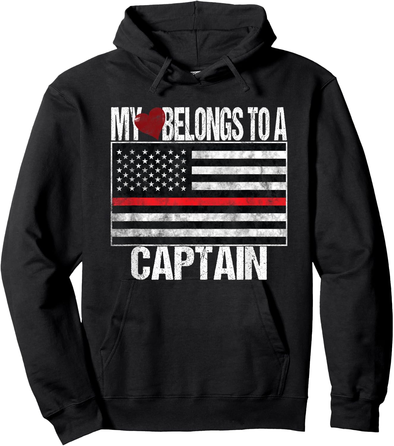 Red Line Flag My Heart Belongs to a Captain Fire Department Hoodie - Hoodie | Black